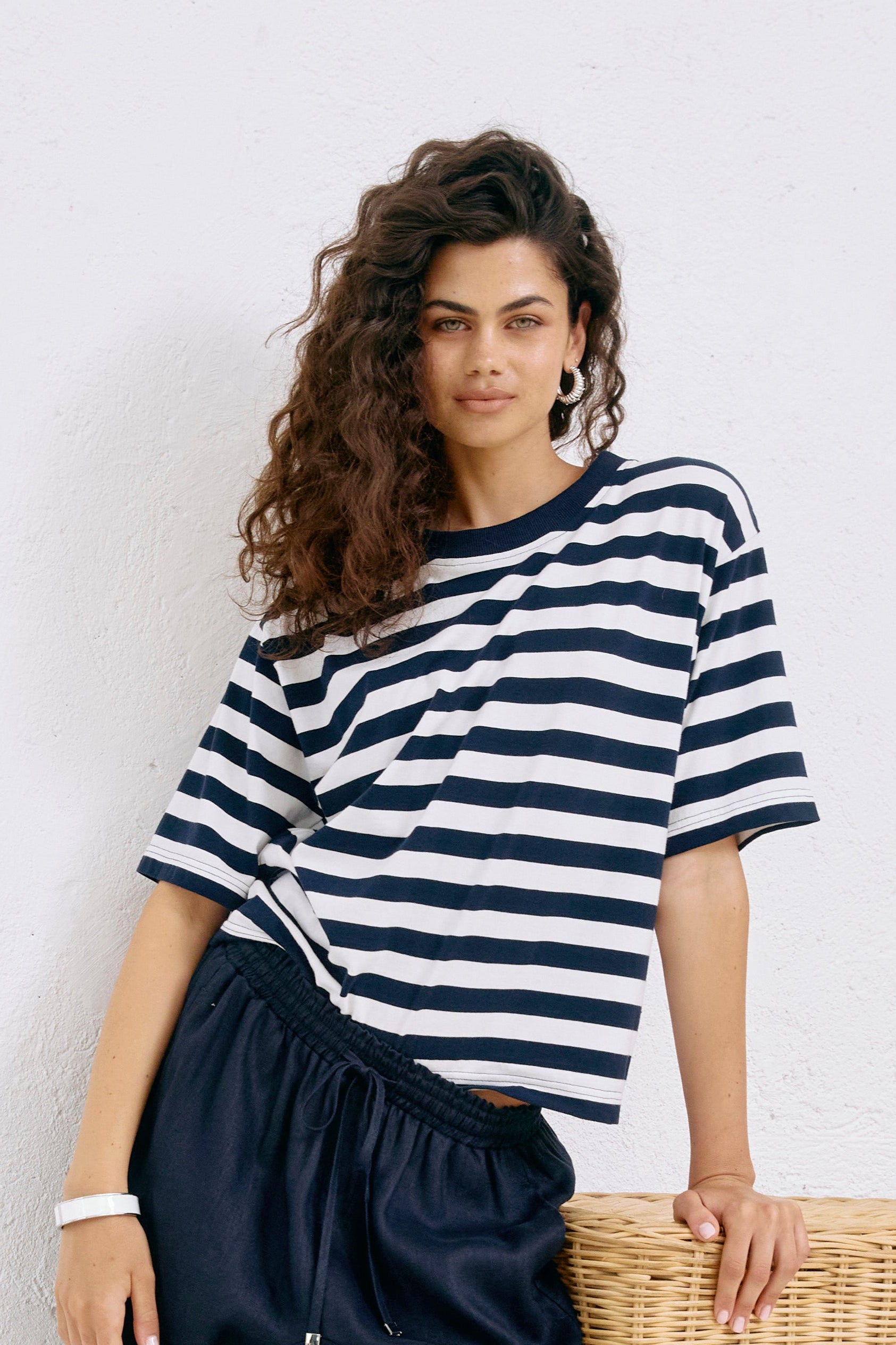 Sanhoostudio Striped Embroidered Short Sleeve T-Shirt