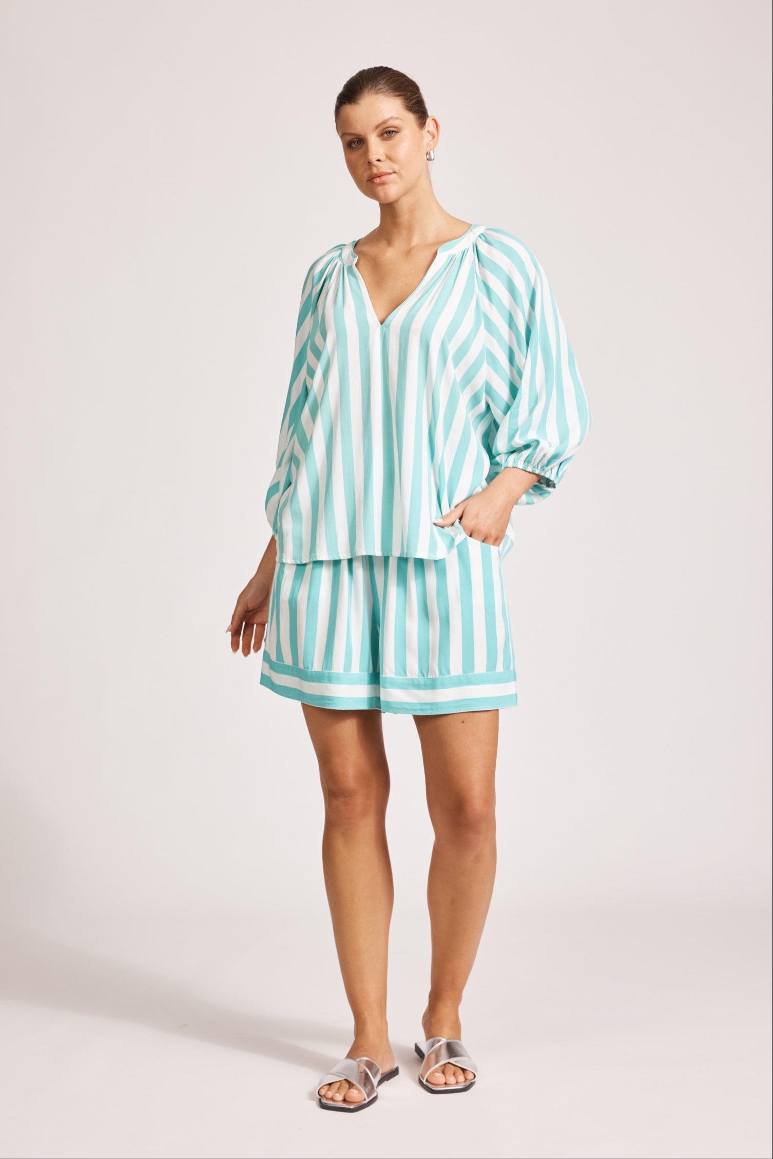 Treville Stripe Blouse - Aqua