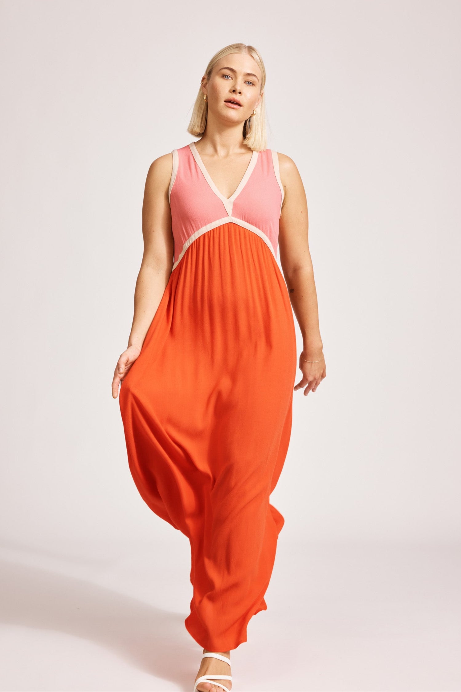 Alegria Spliced Maxi Dress - Cameo/Coral