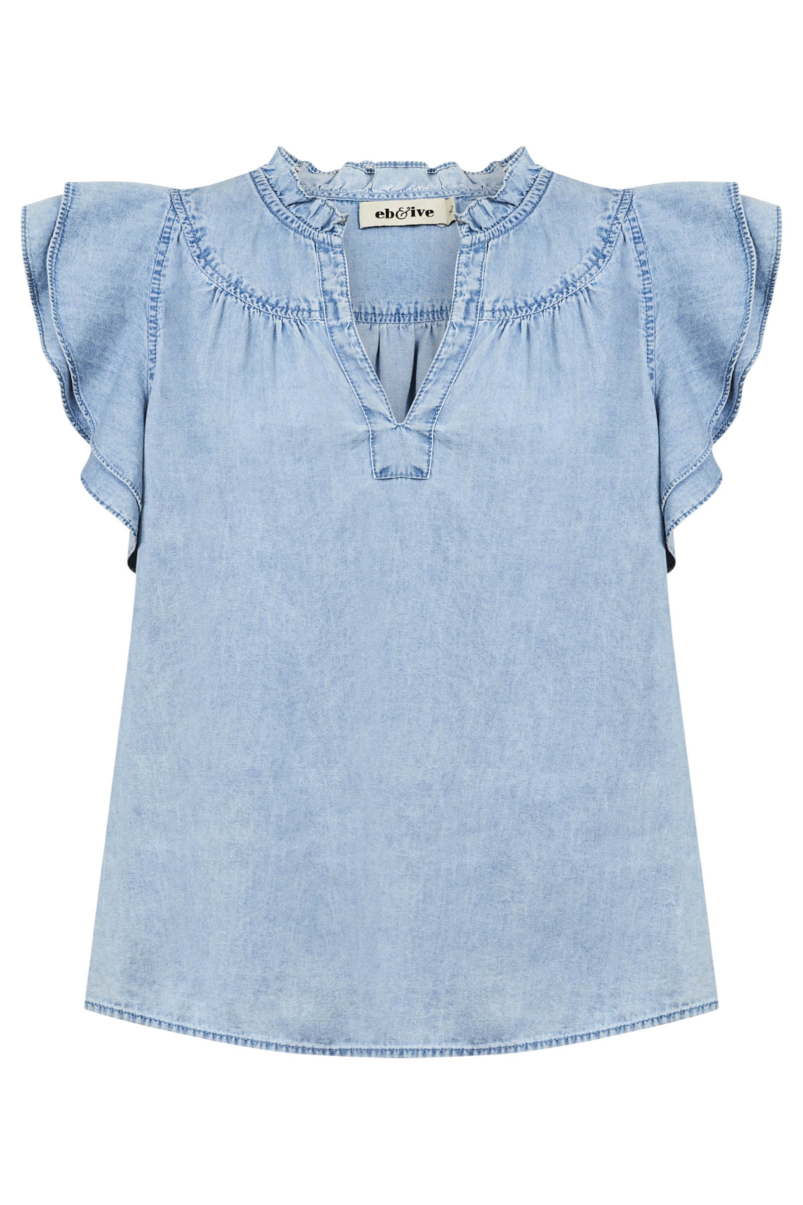 Melenia Denim Frill Top - Denim