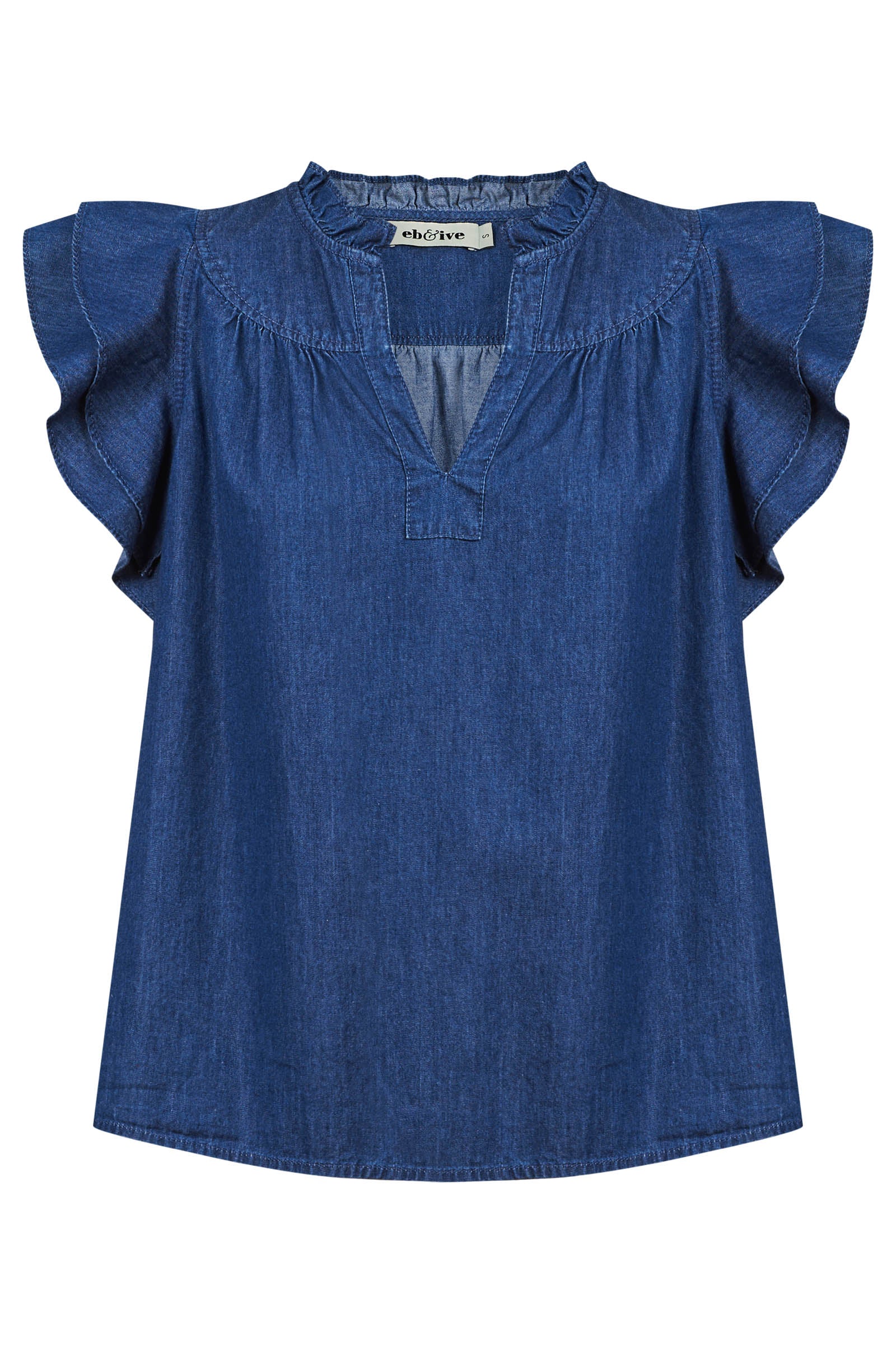 Melenia Denim Frill Top - Indigo