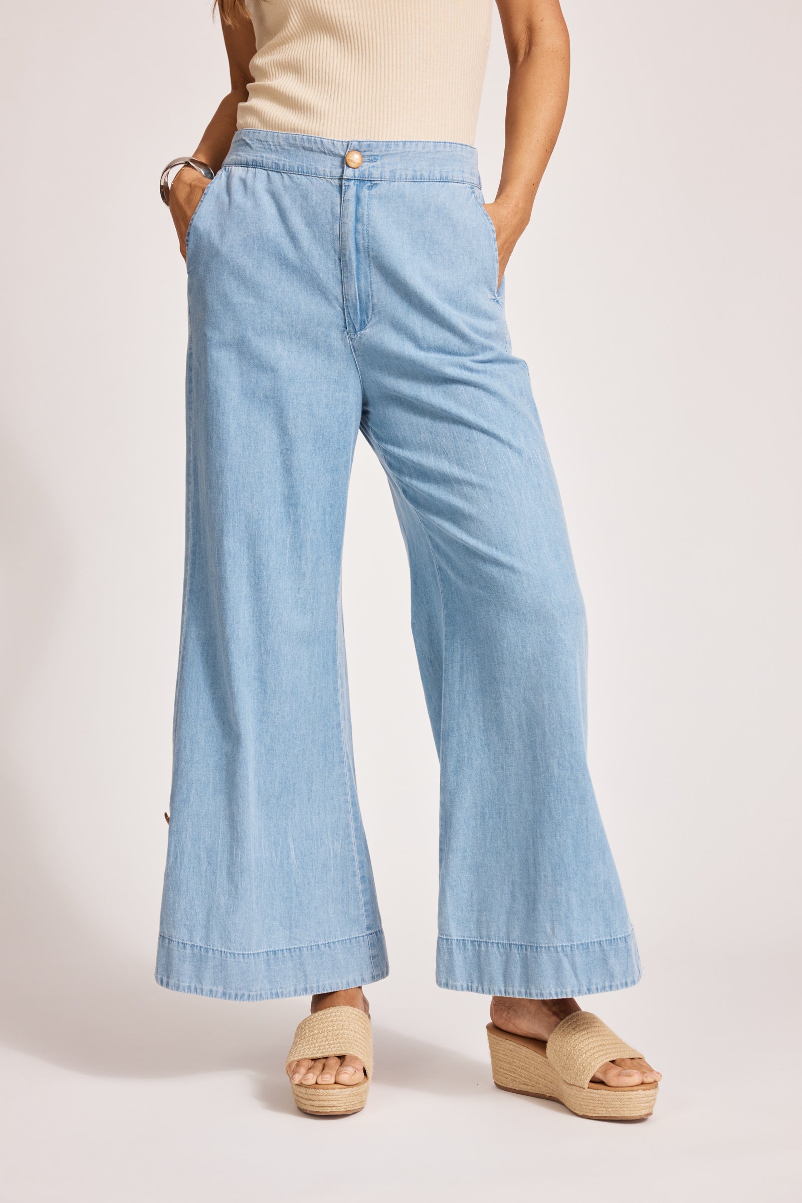 Melenia Denim Split Pant - Denim