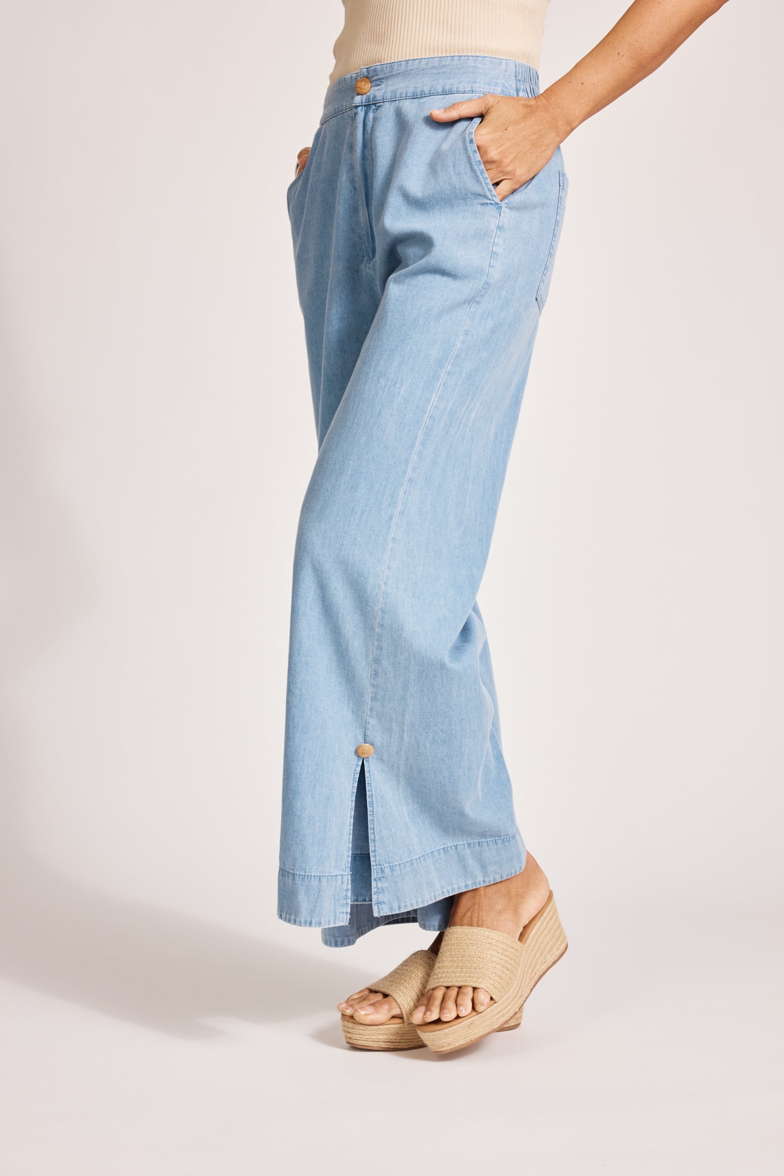 Melenia Denim Split Pant - Denim