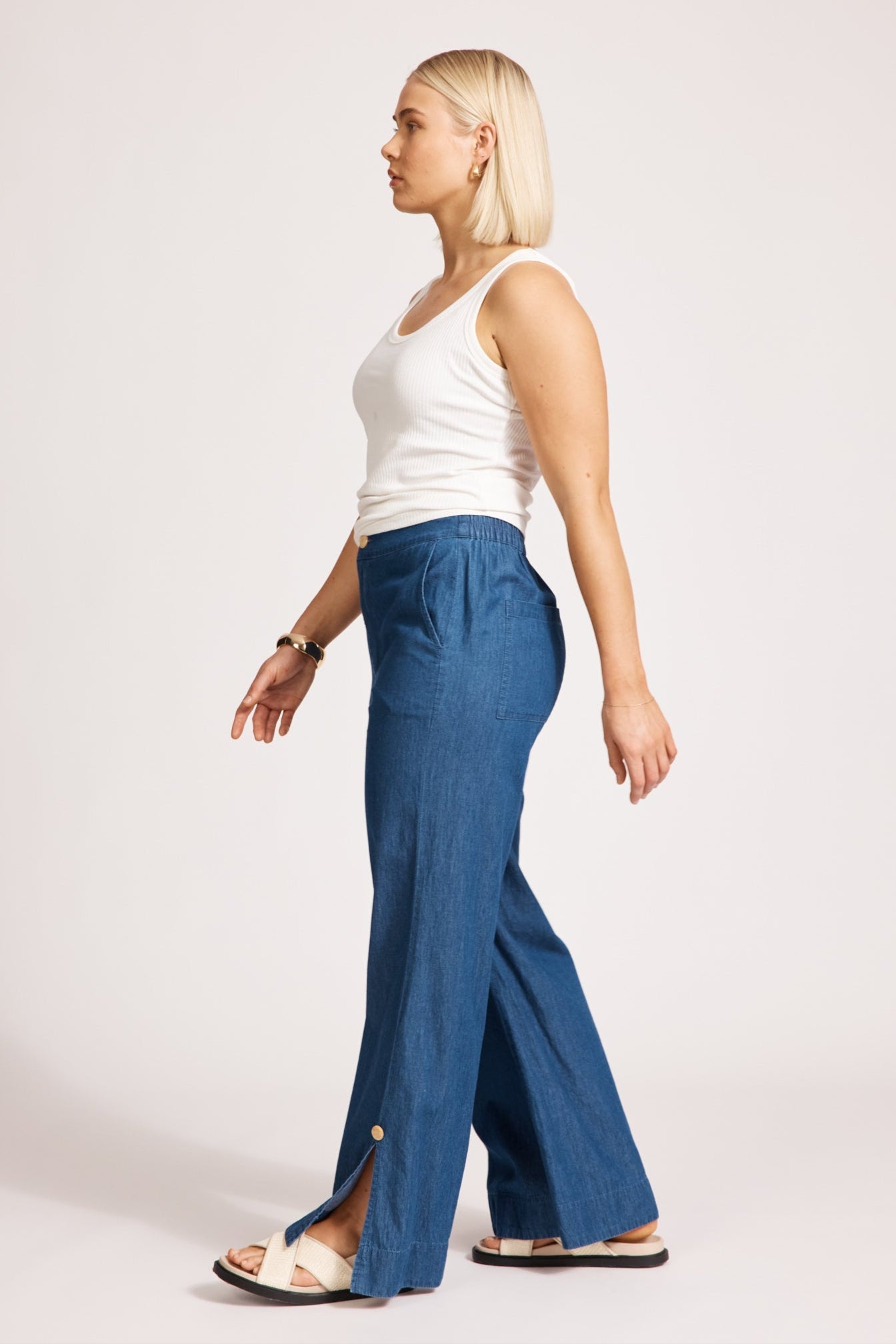 Melenia Denim Split Pant - Indigo