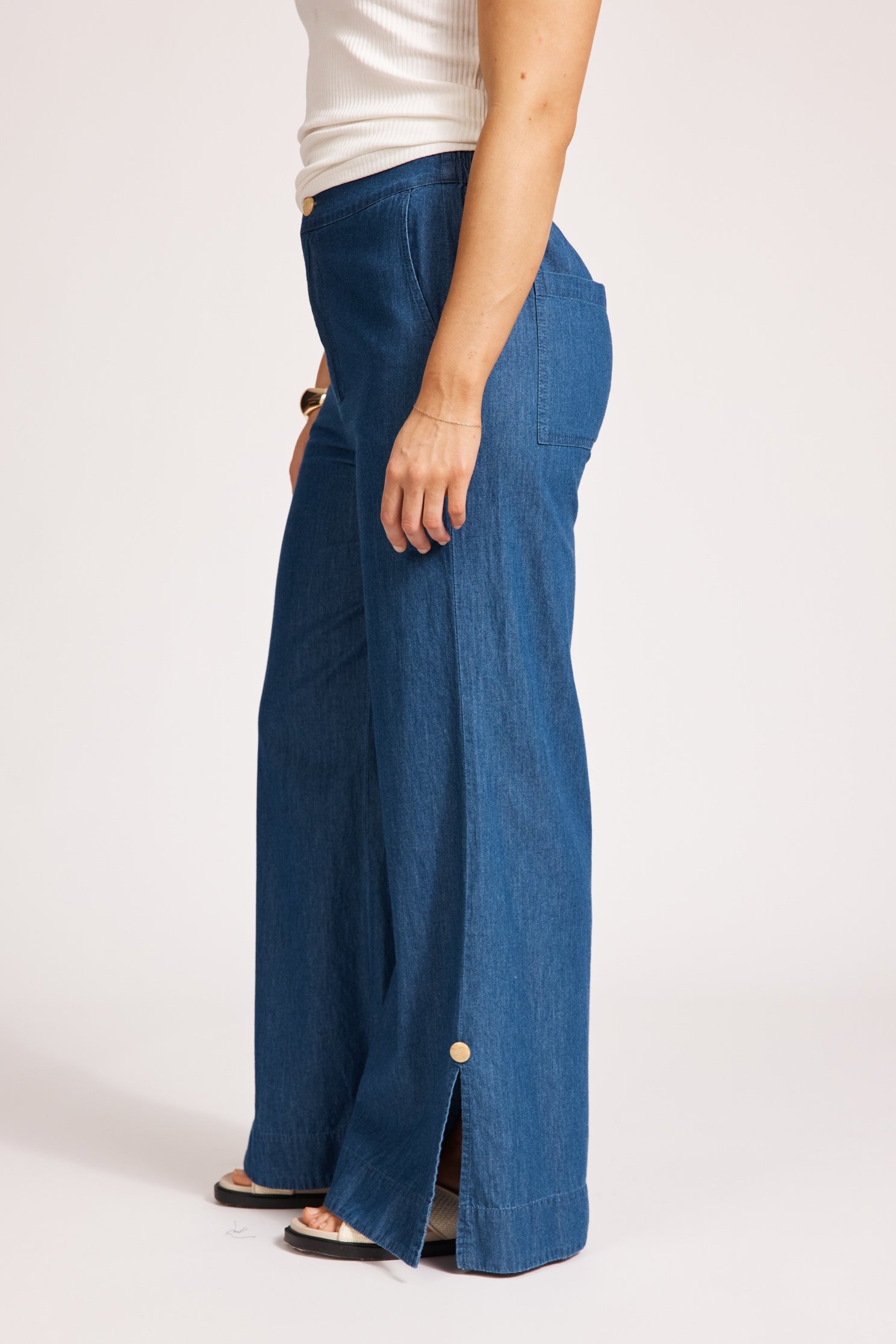 Melenia Denim Split Pant - Indigo