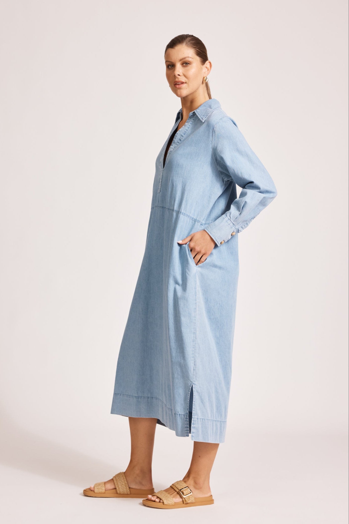 Melenia Denim Collared Dress - Denim