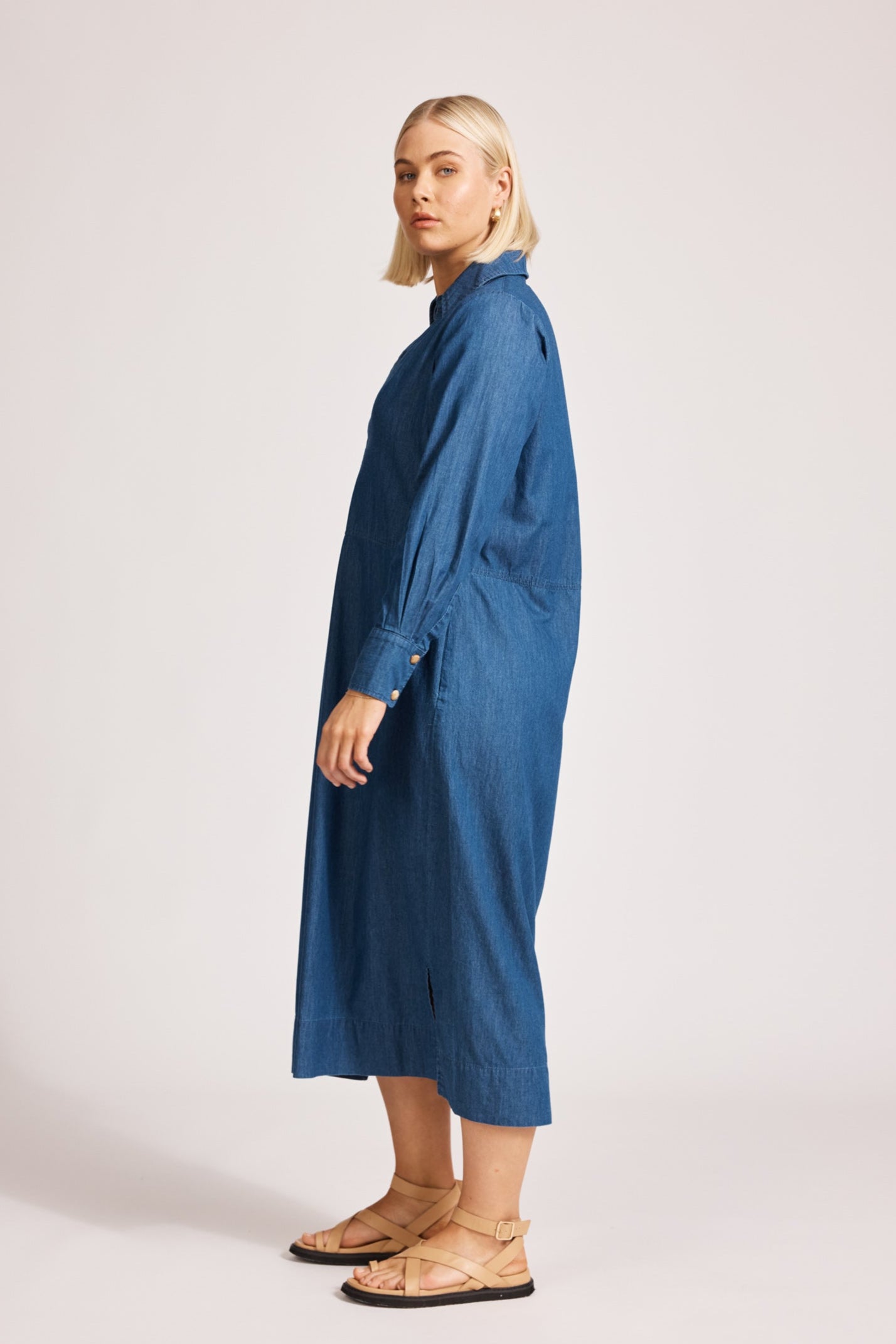 Melenia Denim Collared Dress - Indigo