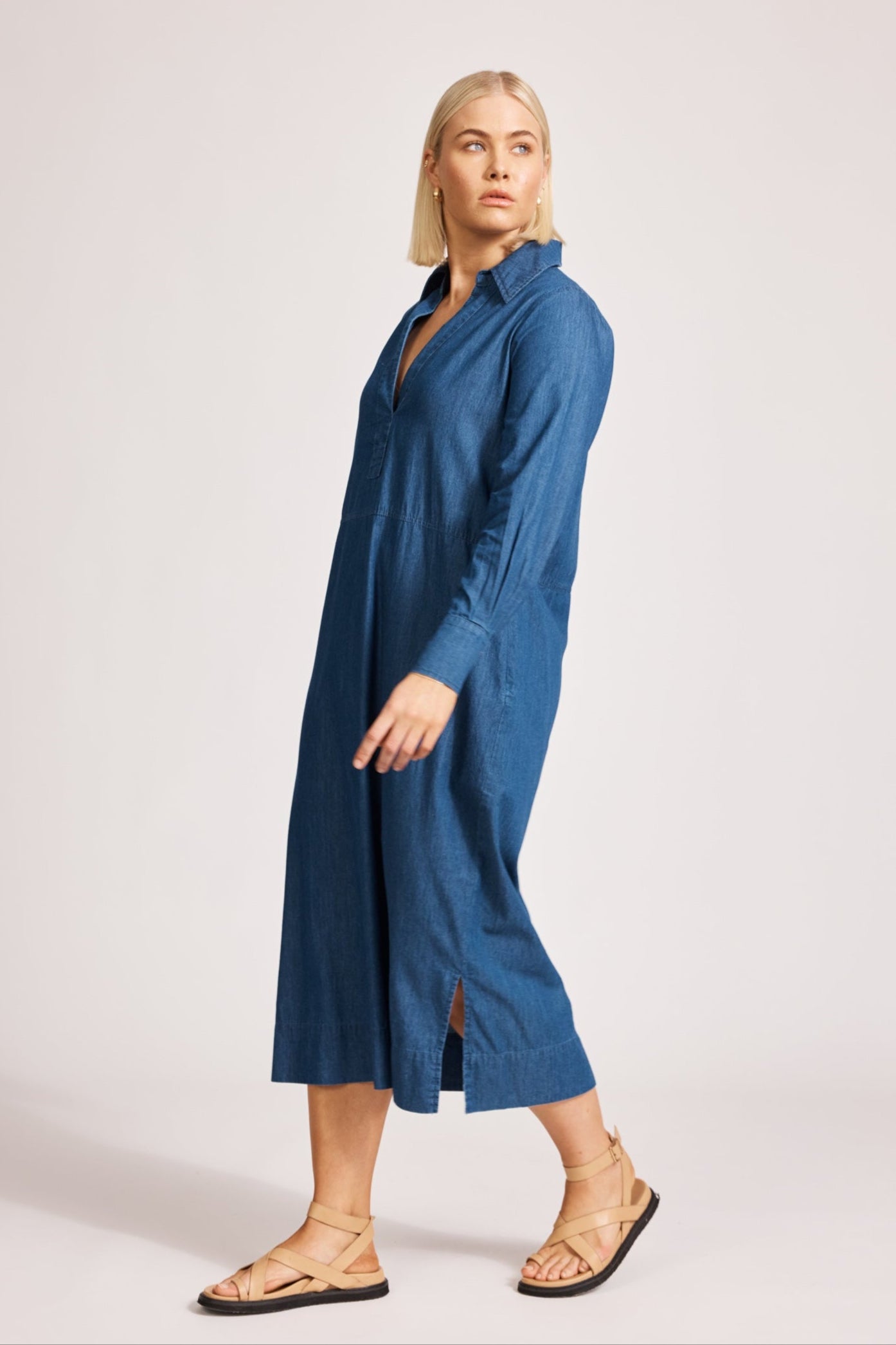 Melenia Denim Collared Dress - Indigo