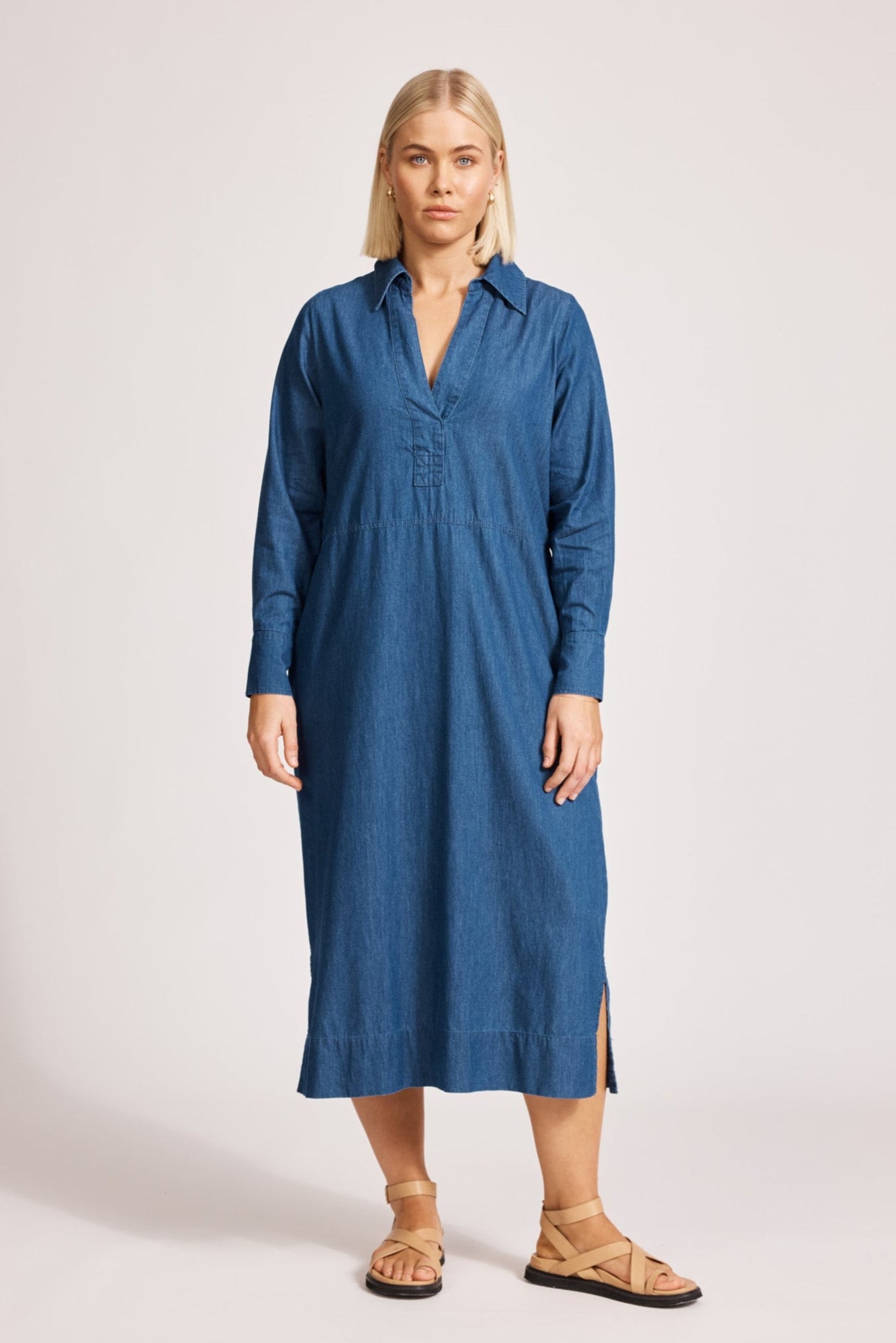 Melenia Denim Collared Dress - Indigo