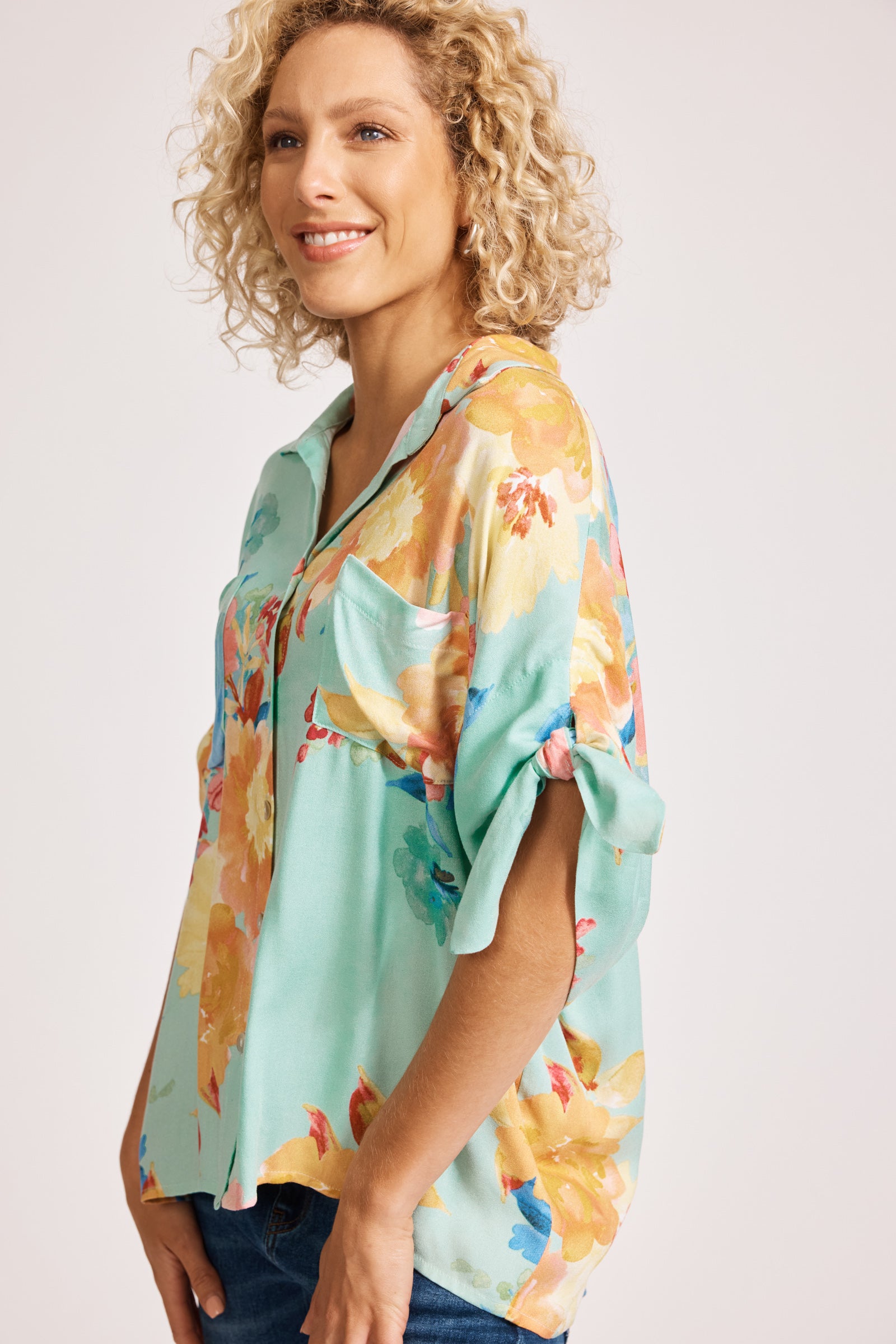 Parisio Tie Shirt - Mint Bloom