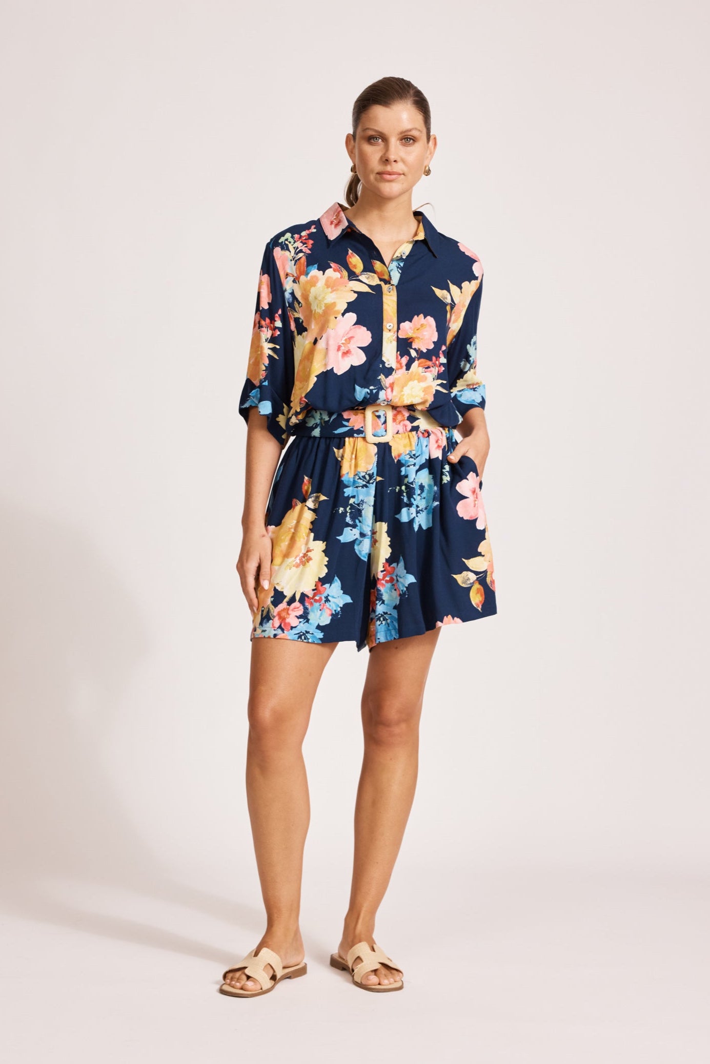 Parisio Belt Playsuit - Indigo Bloom