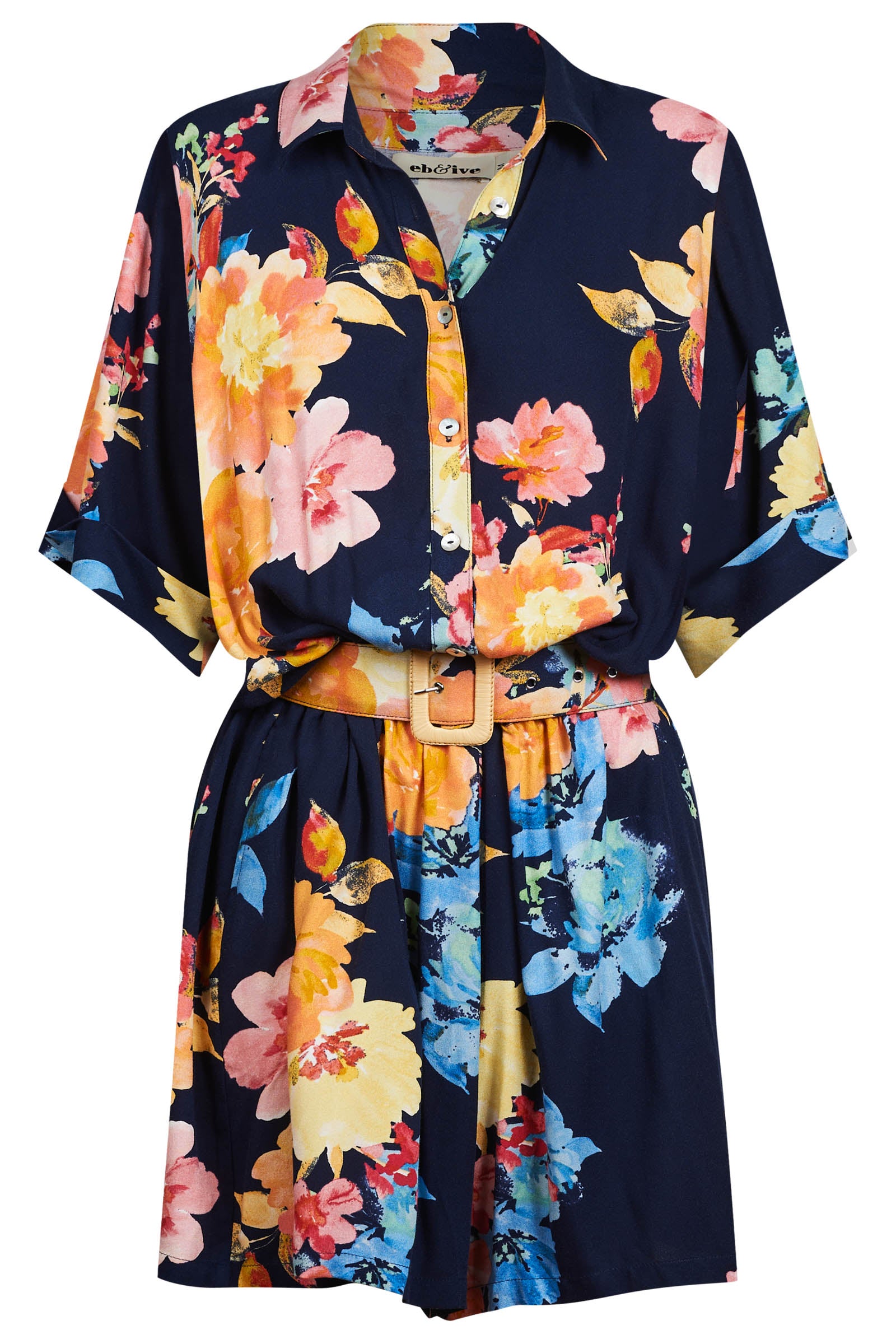 Parisio Belt Playsuit - Indigo Bloom