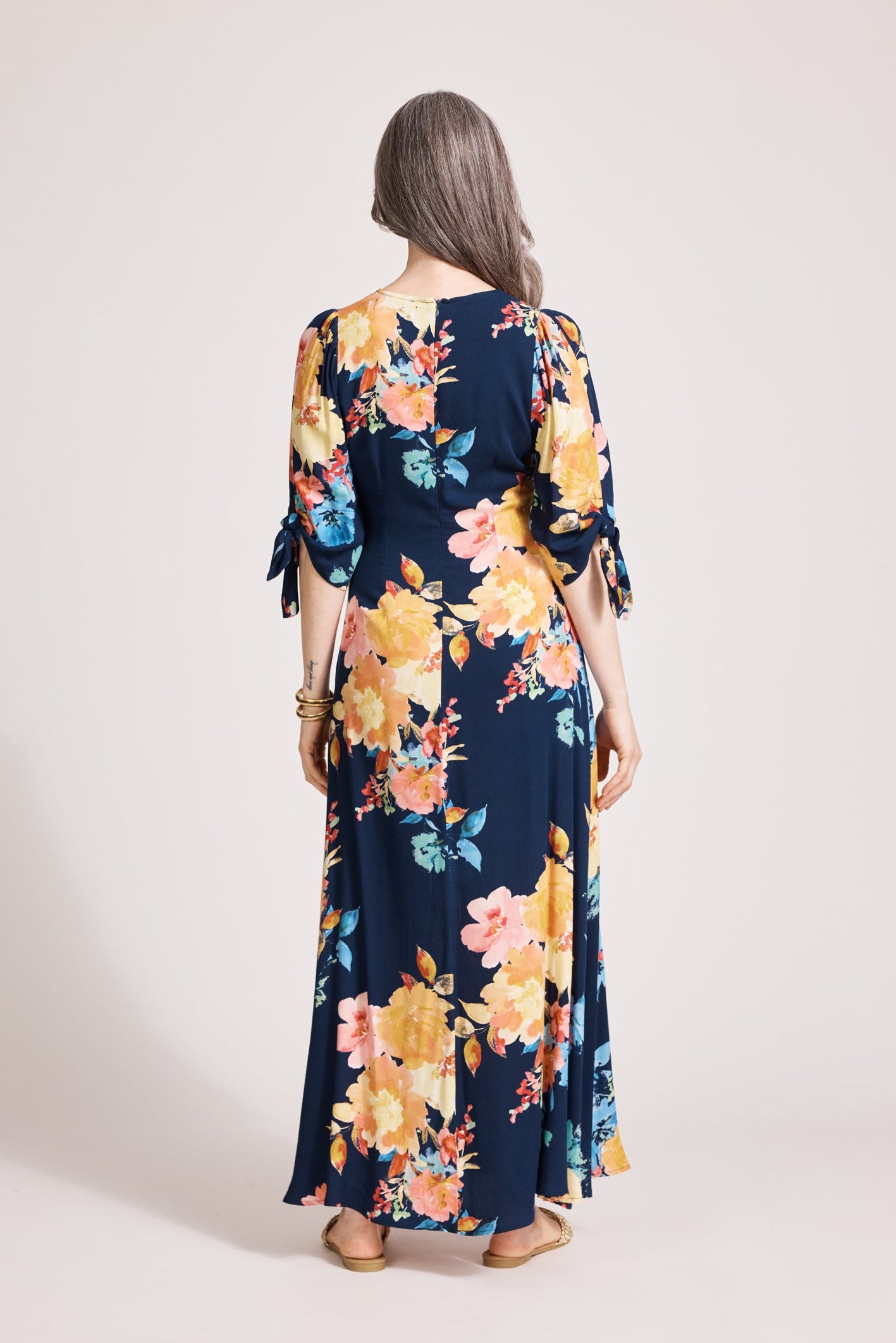 Parisio Tie Maxi Dress - Indigo Bloom