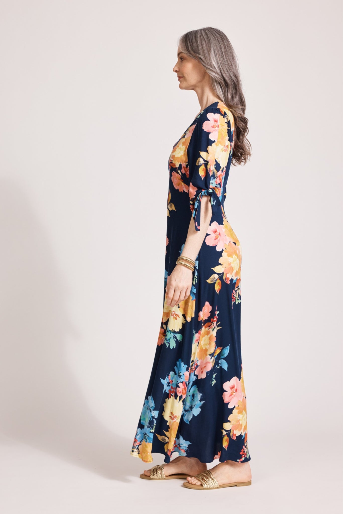 Parisio Tie Maxi Dress - Indigo Bloom