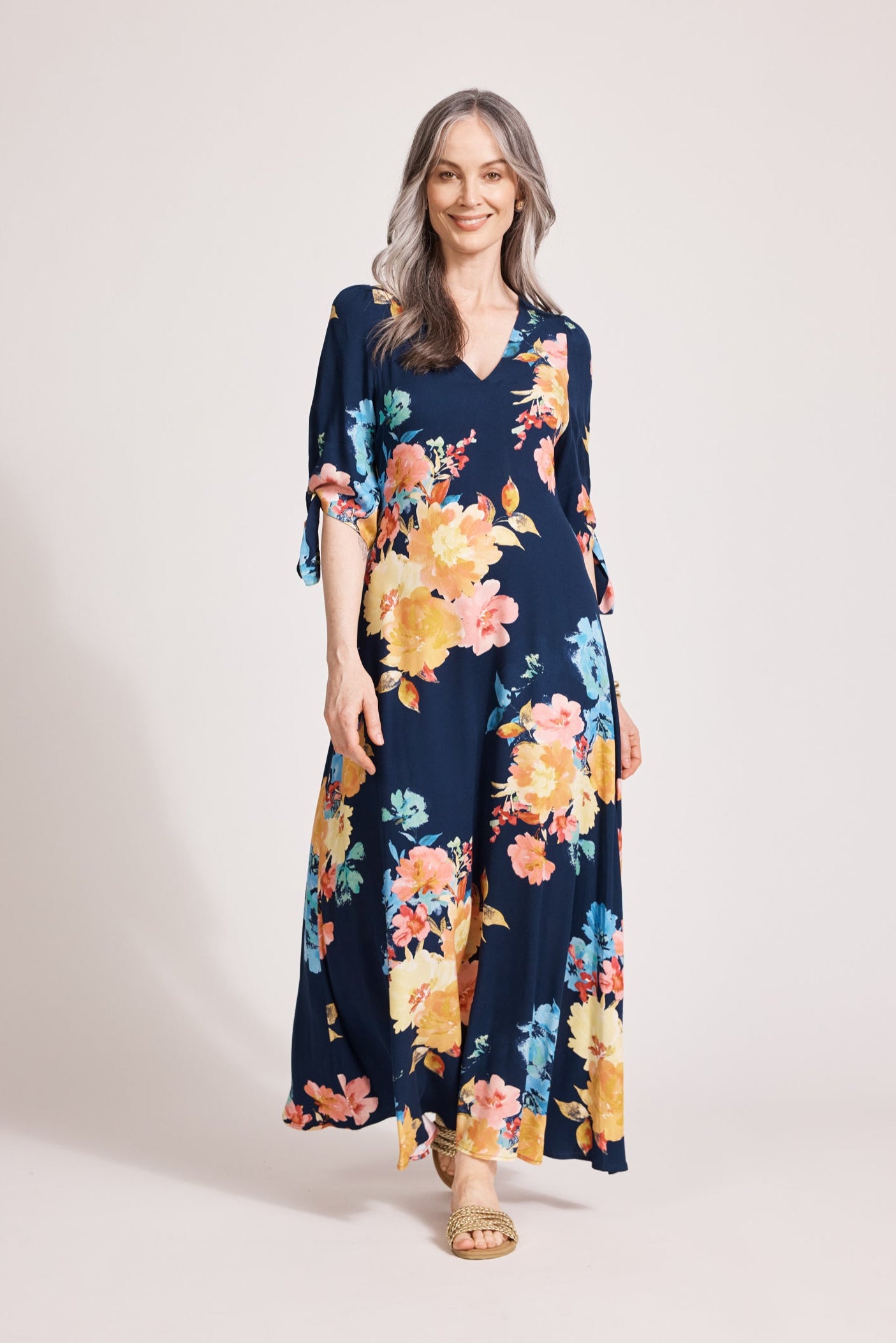 Parisio Tie Maxi Dress - Indigo Bloom