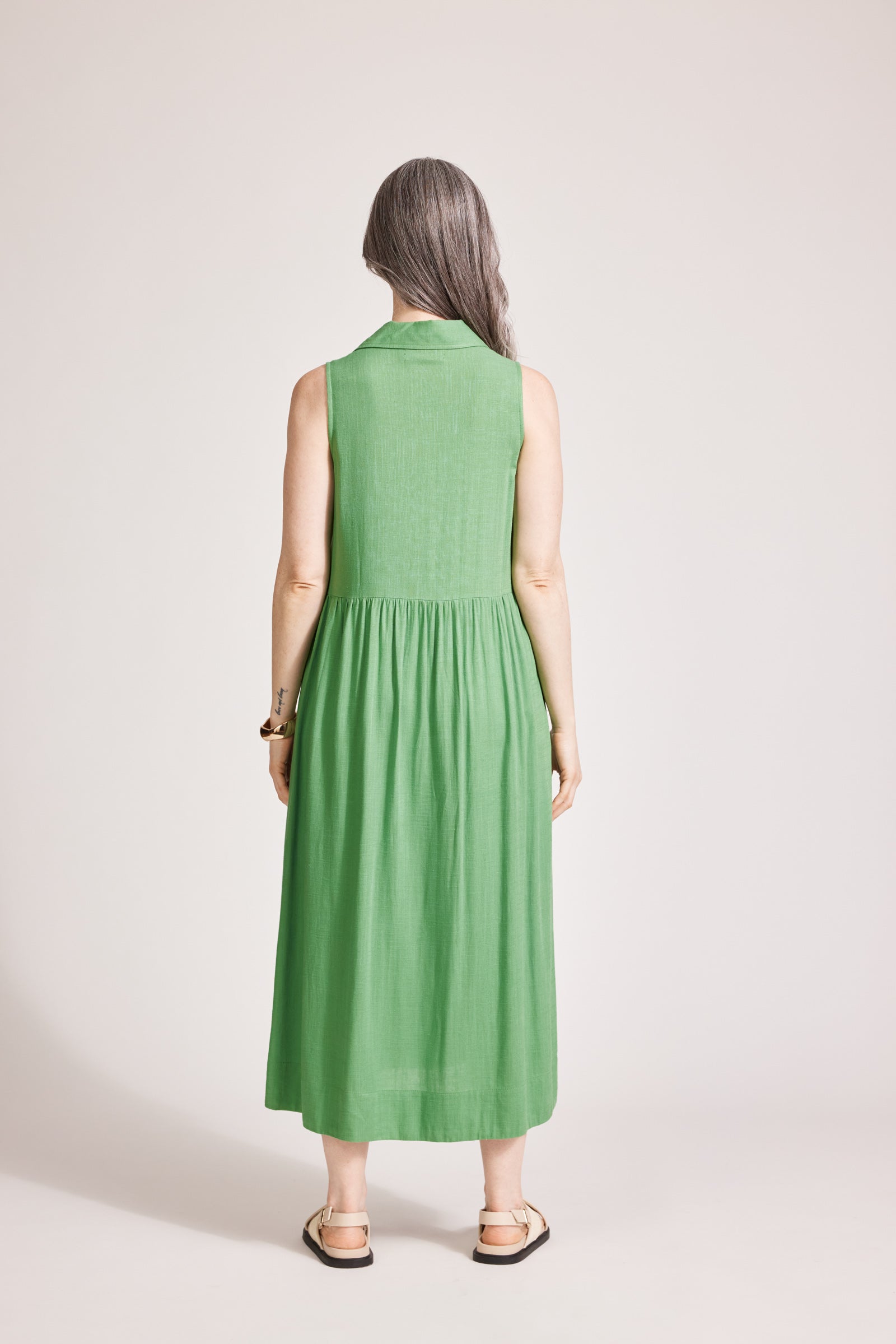 Alesia Sleeveless Shirt Dress - Jade