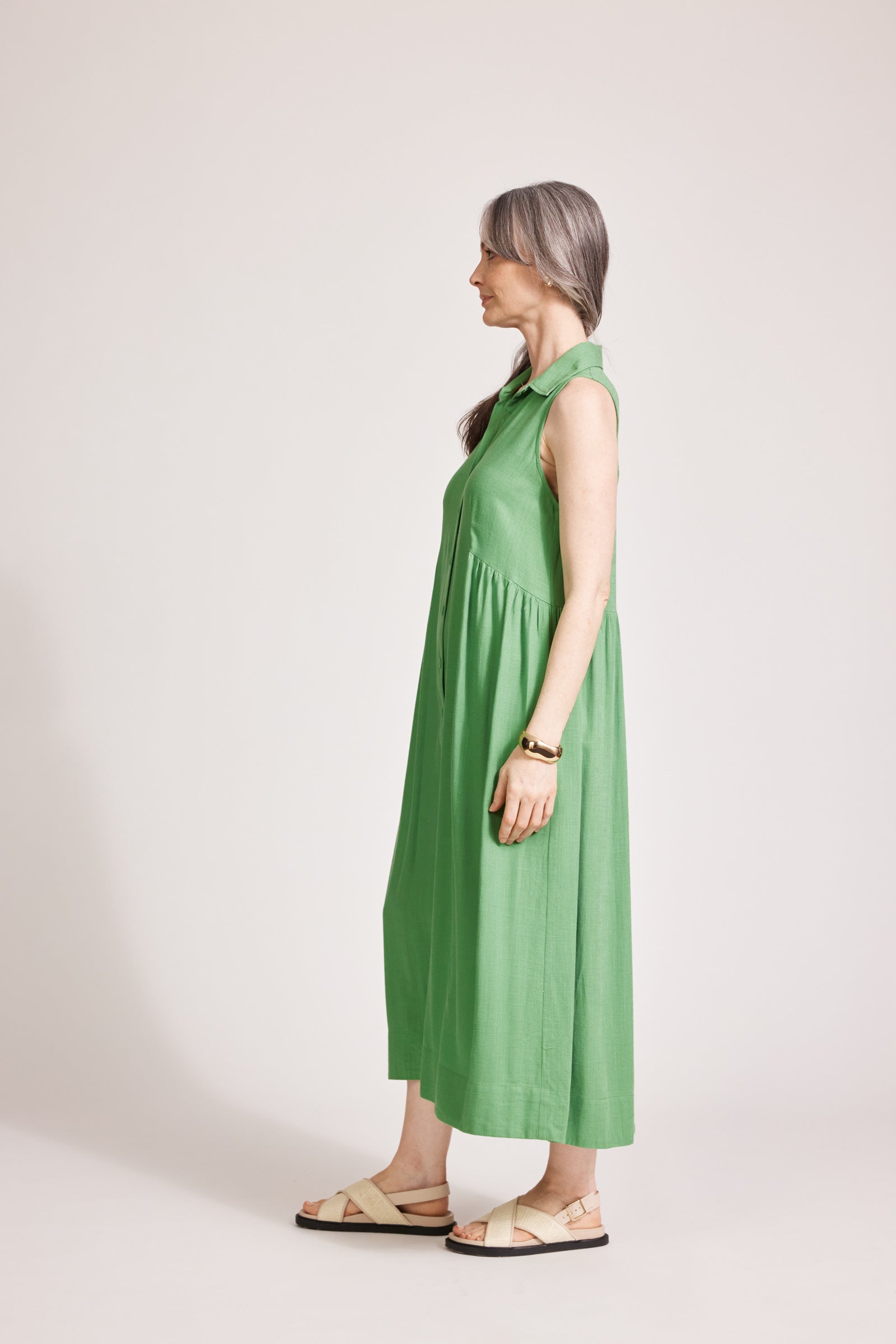 Alesia Sleeveless Shirt Dress - Jade