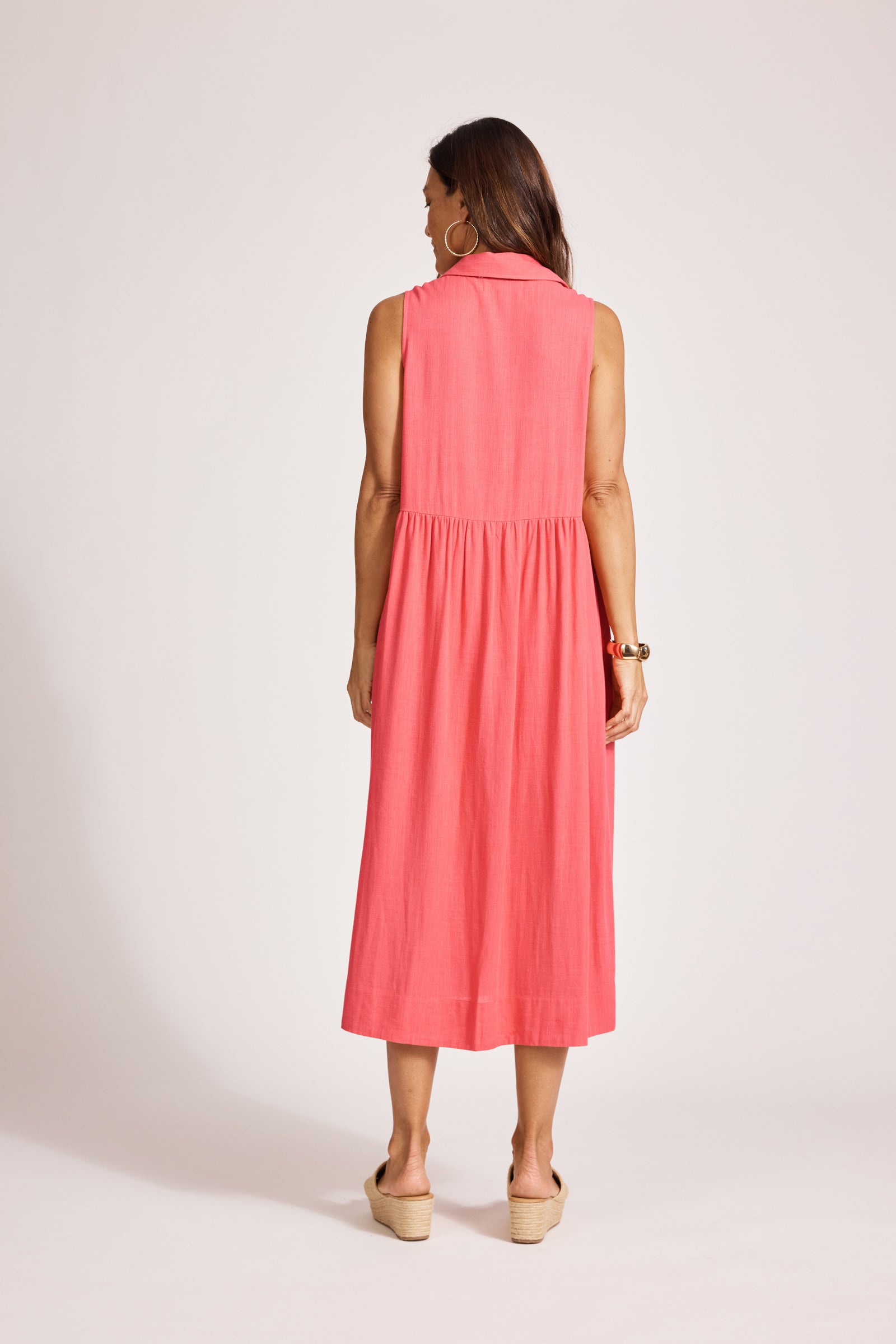 Alesia Sleeveless Shirt Dress - Melon