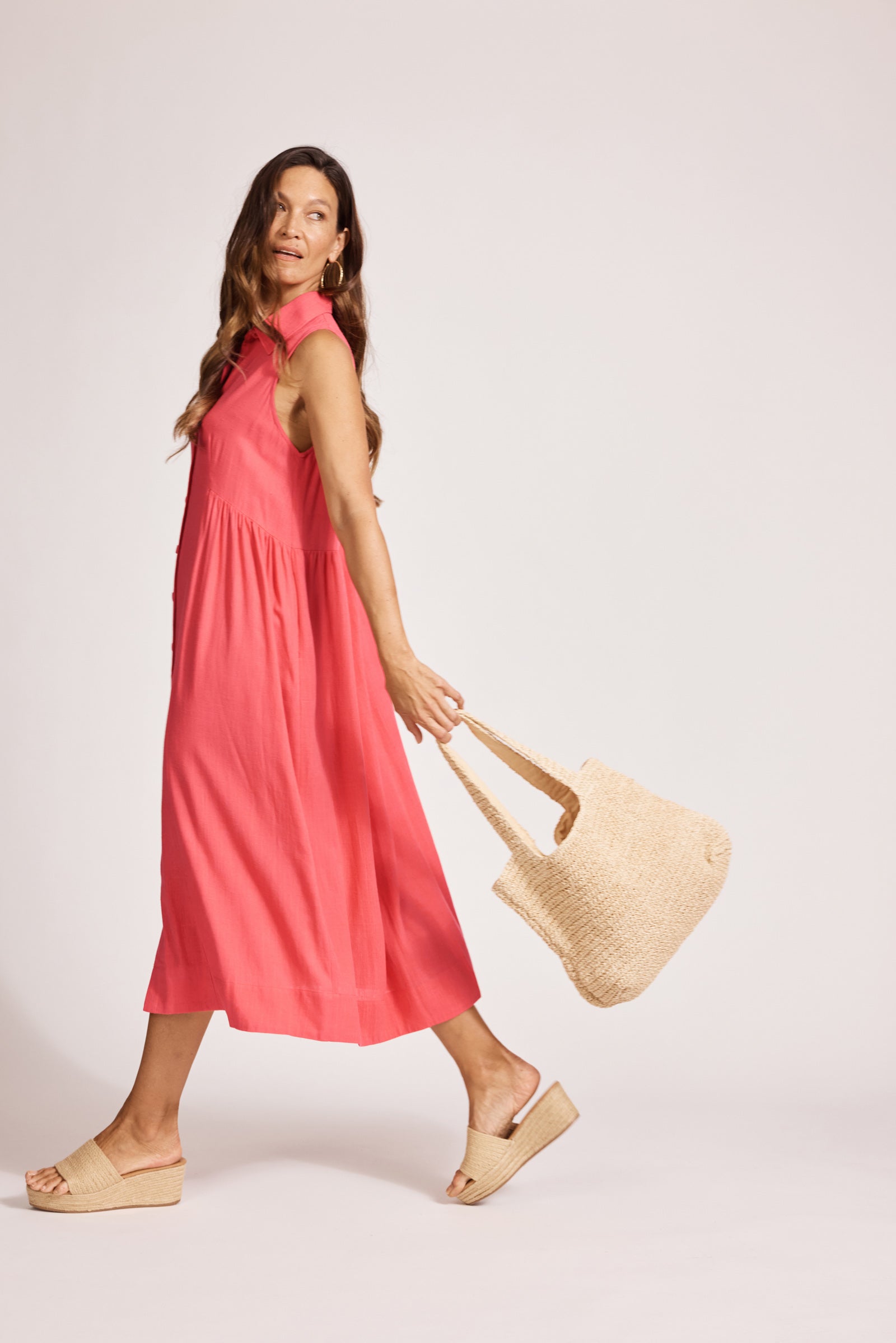 Alesia Sleeveless Shirt Dress - Melon