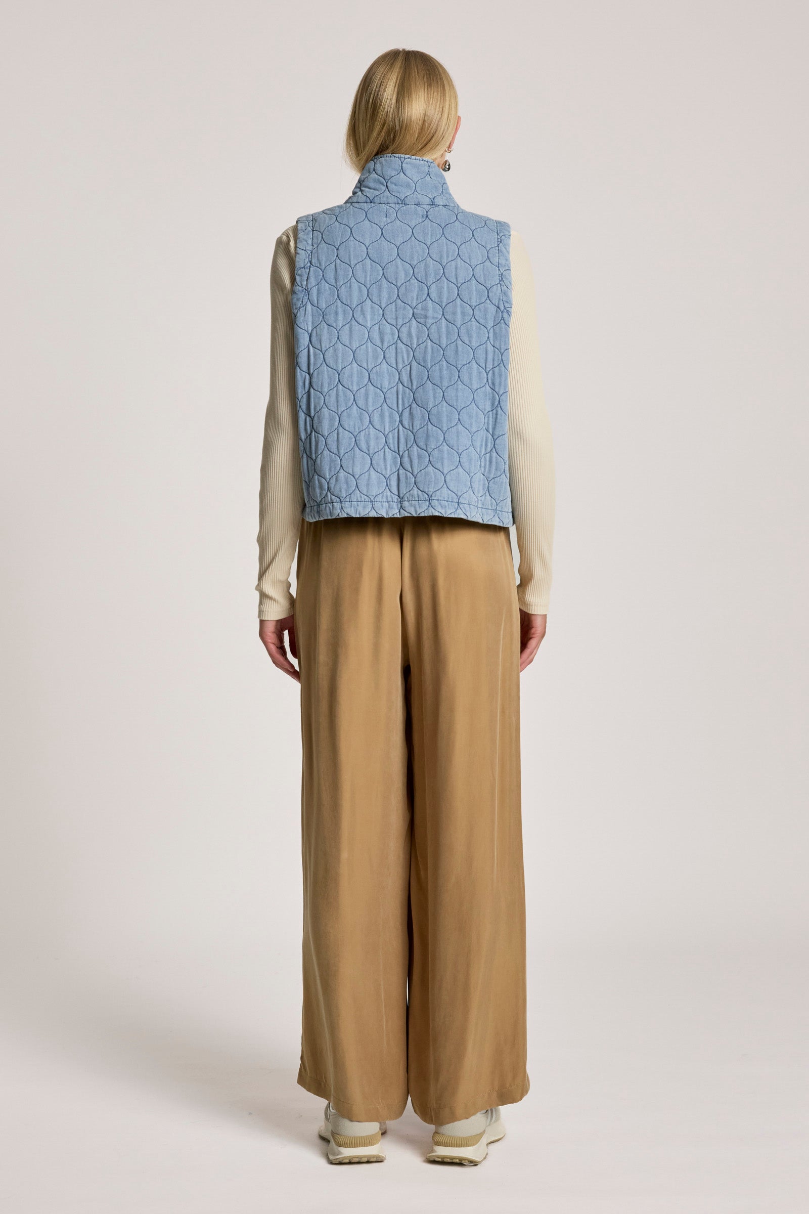 Sansi Quilted Crop Vest - Denim