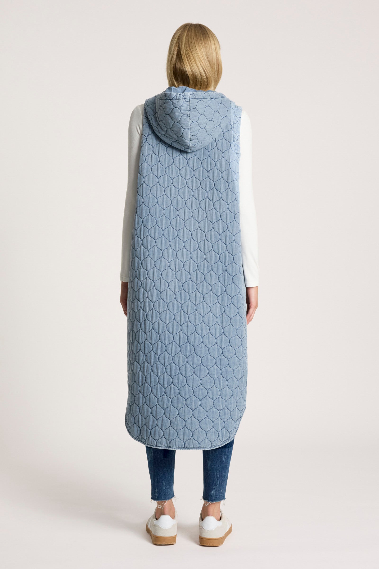 Sansi Quilted Long Vest - Denim
