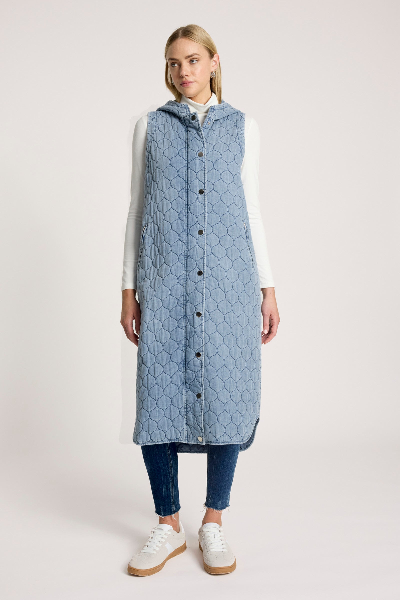 Sansi Quilted Long Vest - Denim