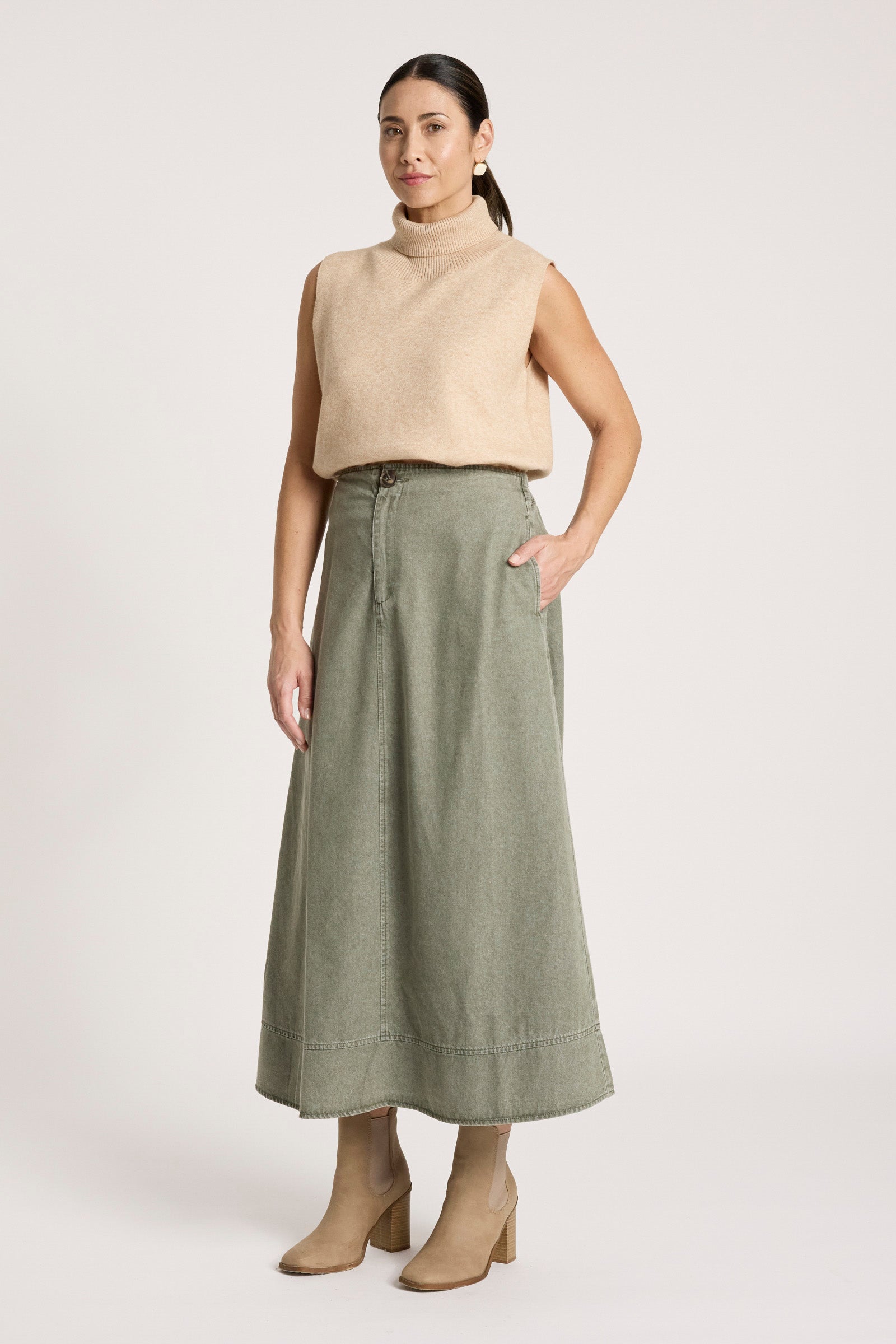 Bodhi Denim Skirt - Olive