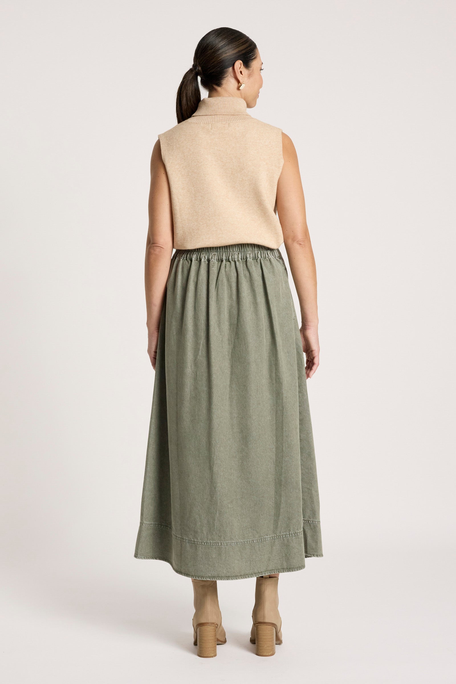 Bodhi Denim Skirt - Olive