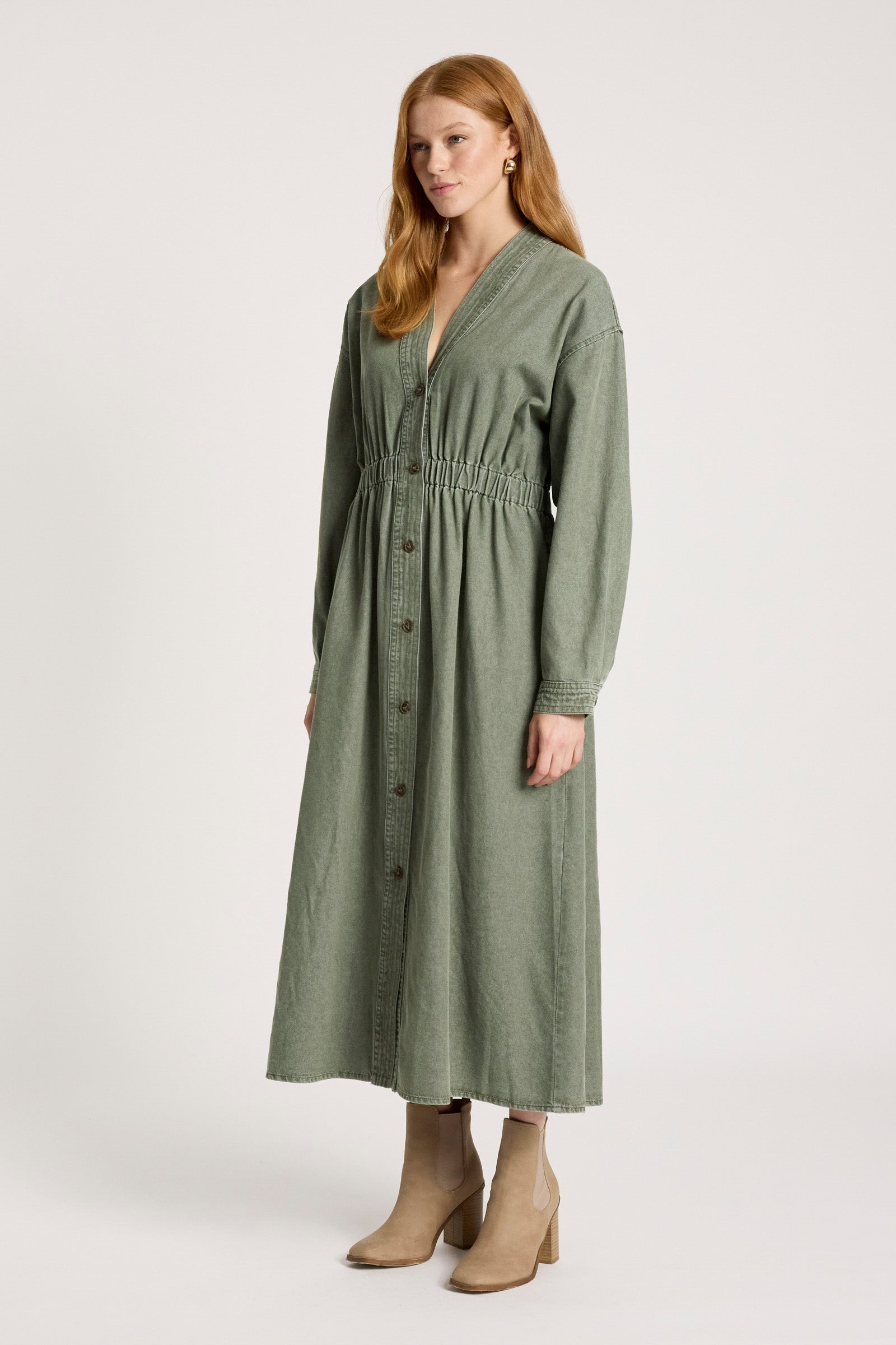 Bodhi Denim Dress - Olive