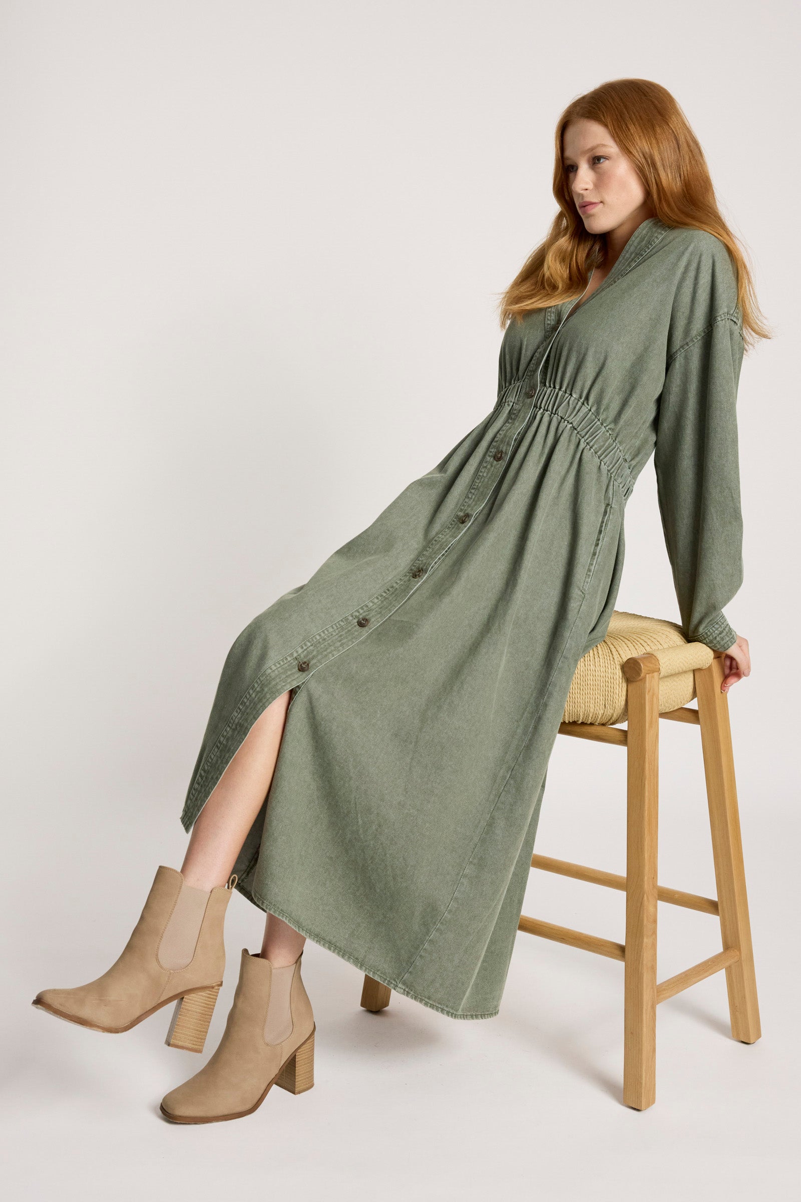 Bodhi Denim Dress - Olive