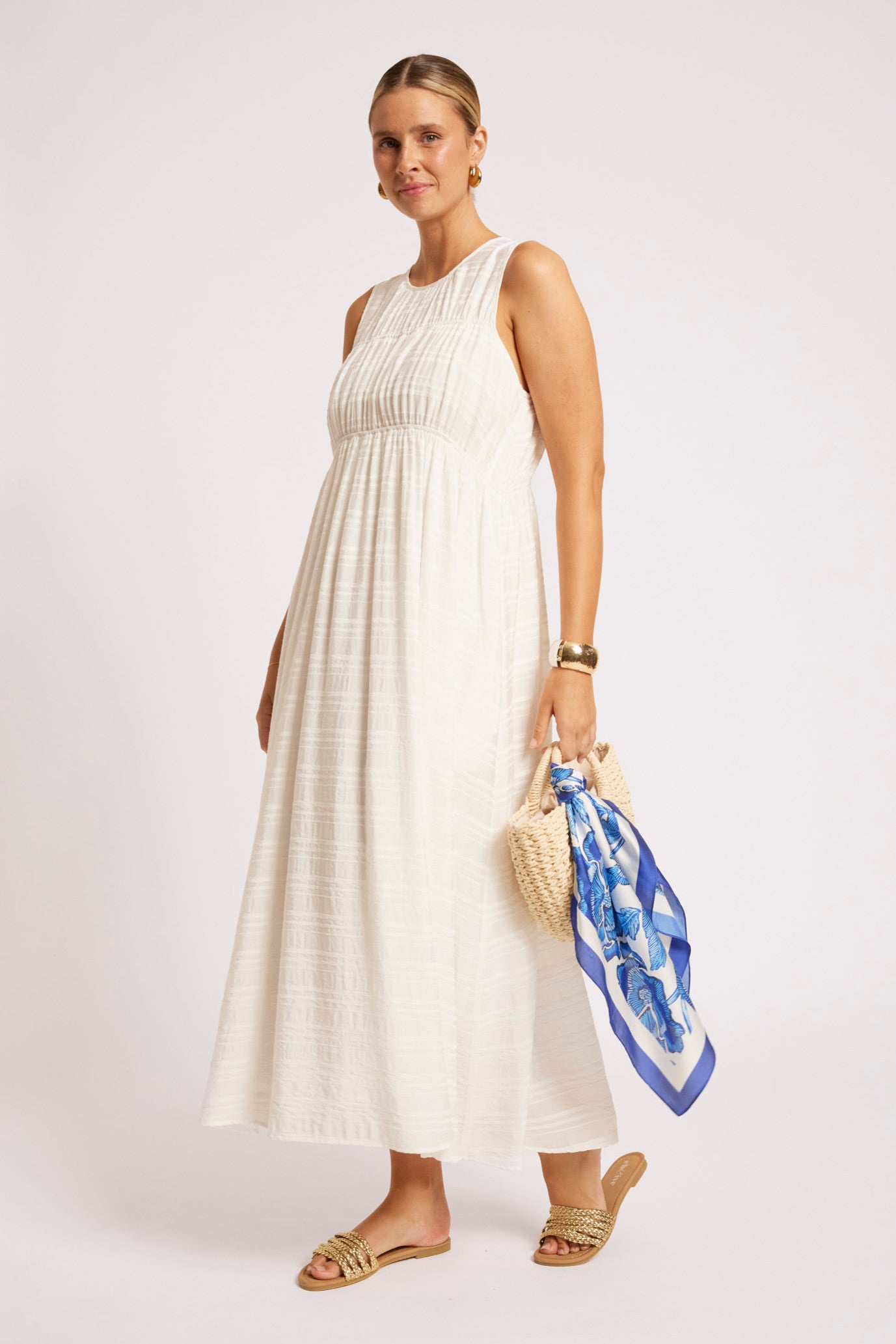 Sovana Ruched Maxi Dress - White