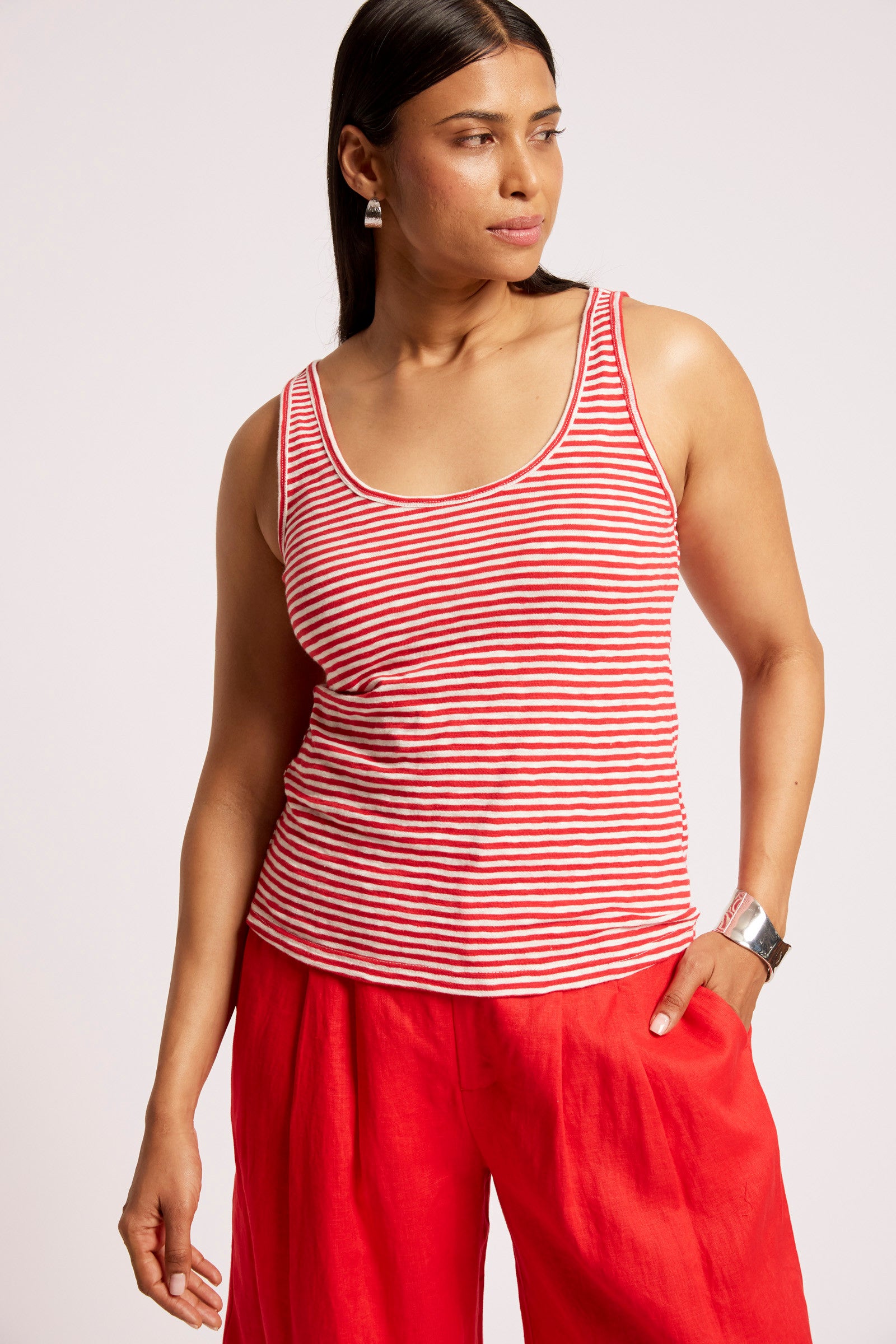 Casa Striped Tank - Aperol / White