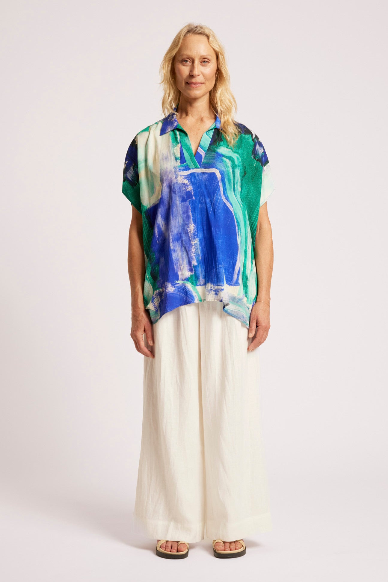 Palmera Collared Top - Seafoam