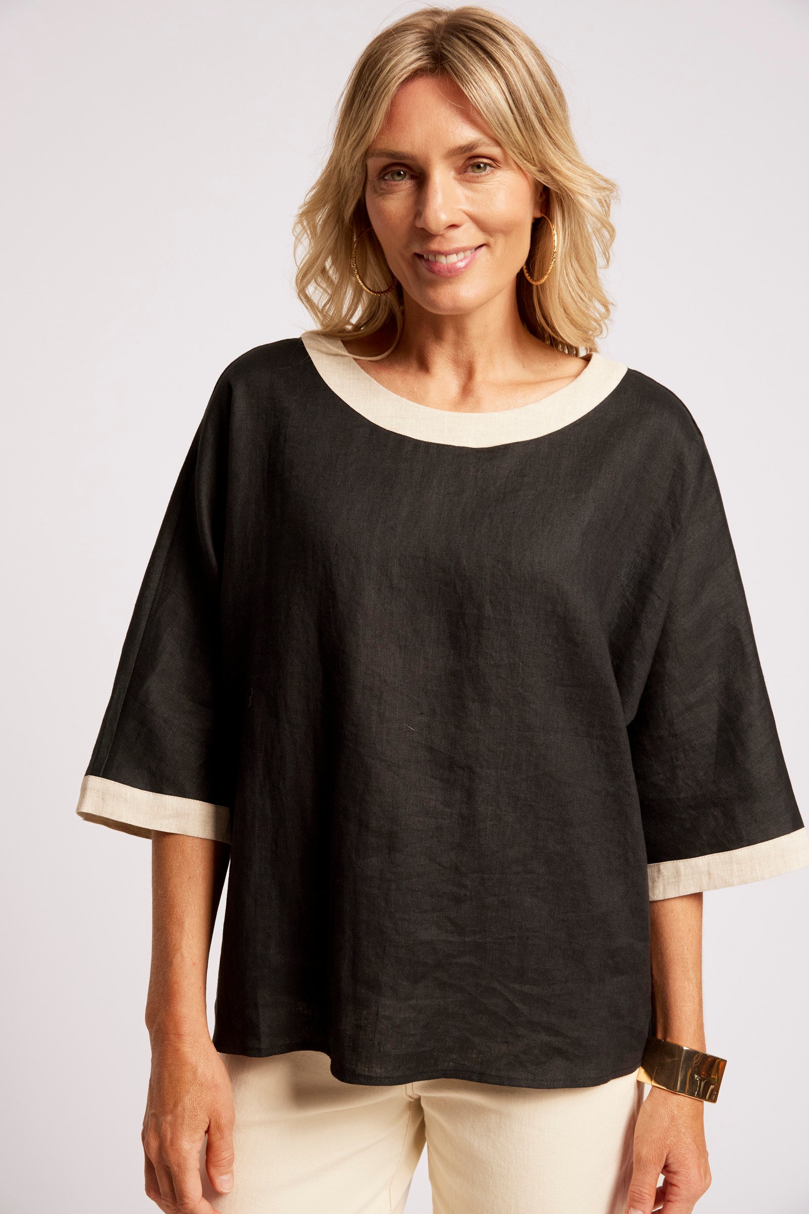 Maris Relaxed Splice Top - Black / Tusk