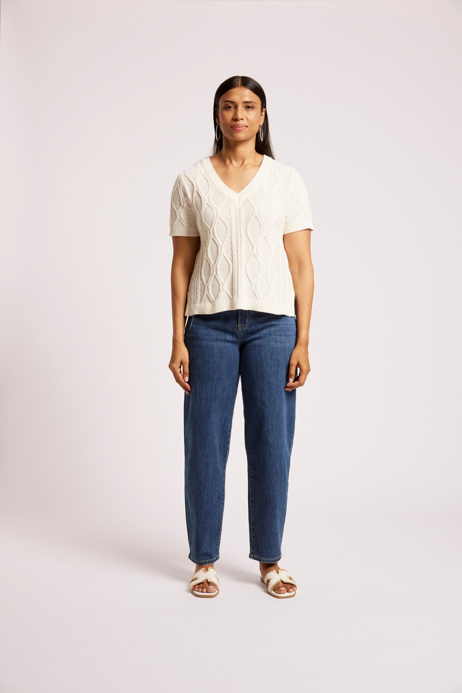 Casa Cable V Knit - White