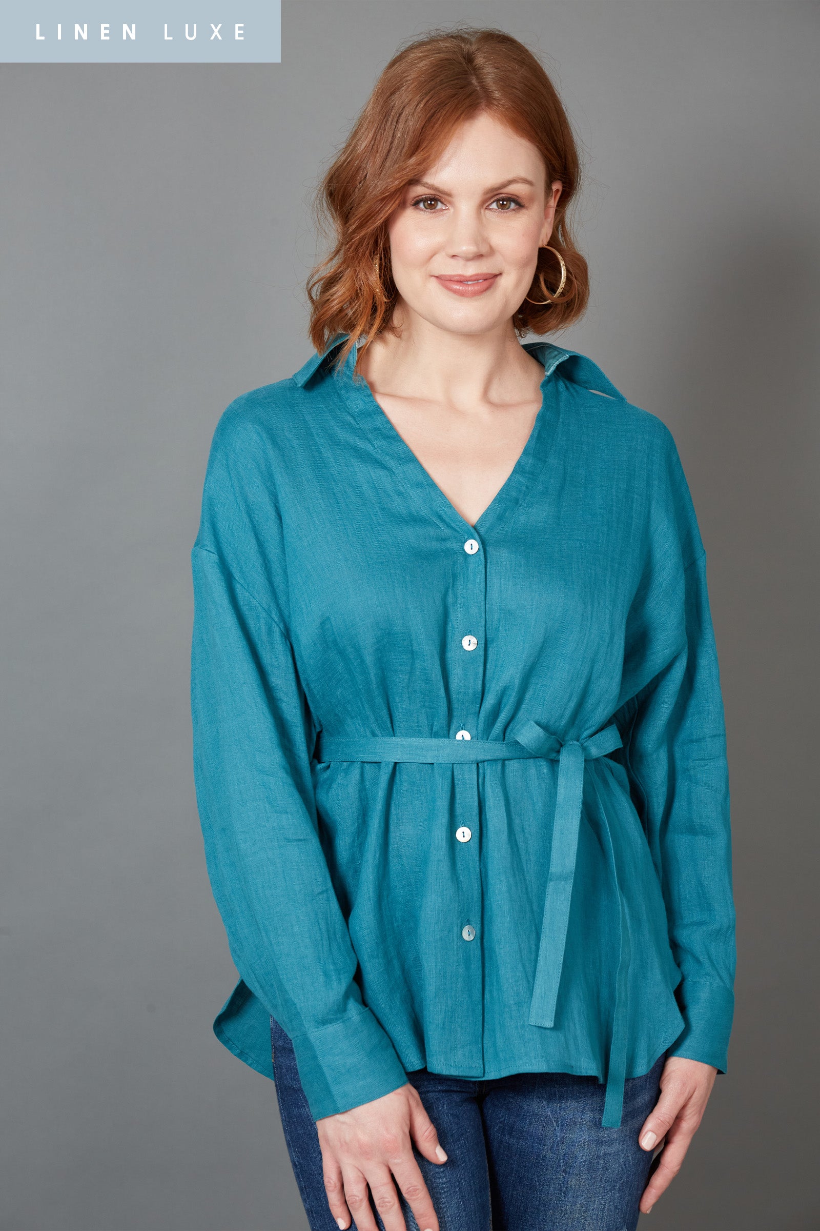 Diaz Tie Shirt - Teal - eb&ive Clothing - Shirt L/S Linen