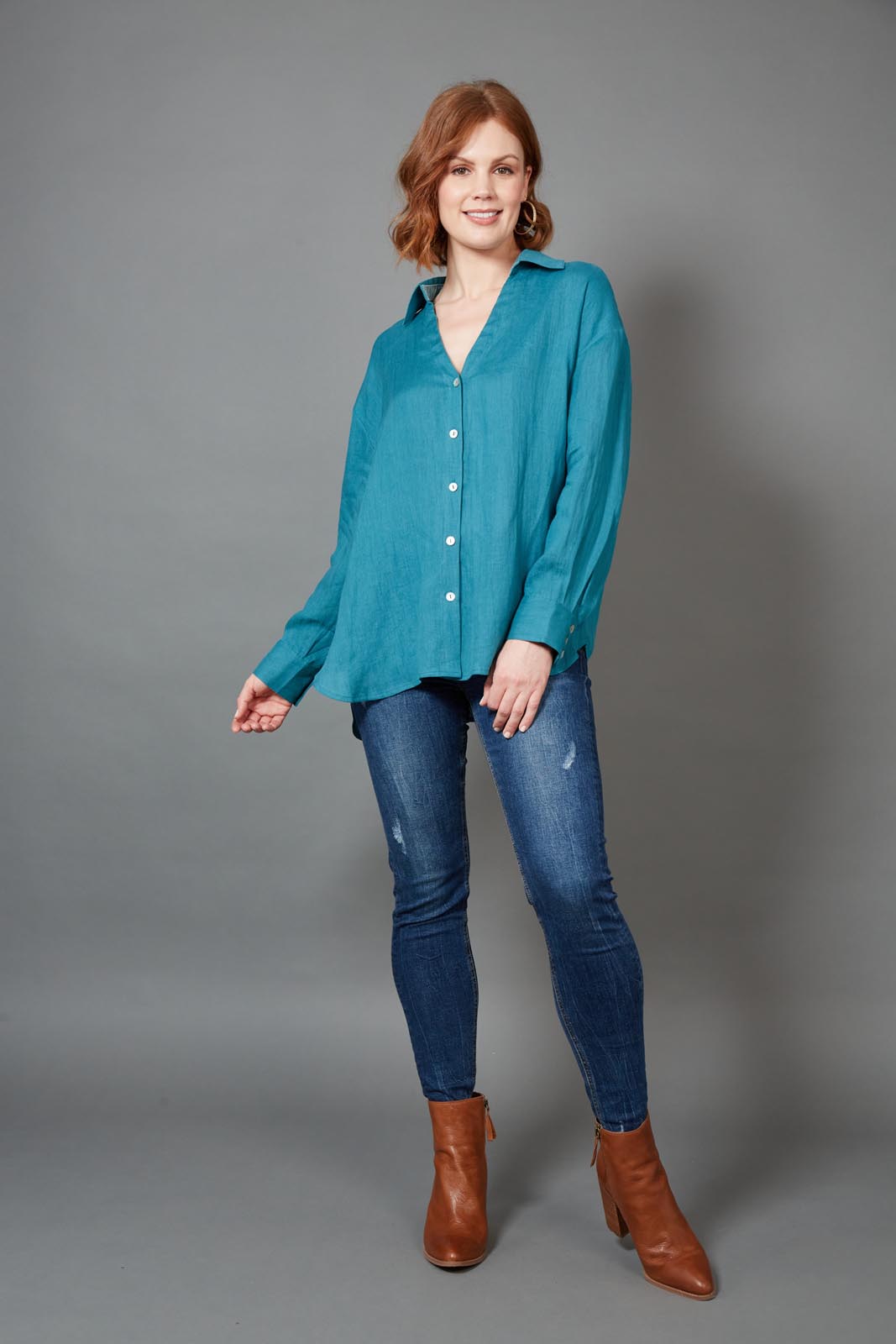 Diaz Tie Shirt - Teal - eb&ive Clothing - Shirt L/S Linen