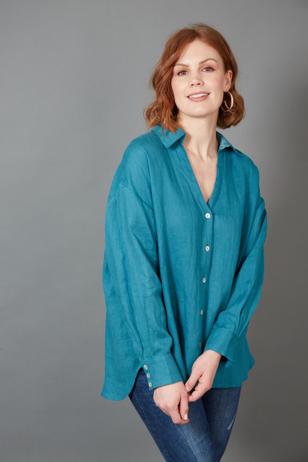 Diaz Tie Shirt - Teal - eb&ive Clothing - Shirt L/S Linen