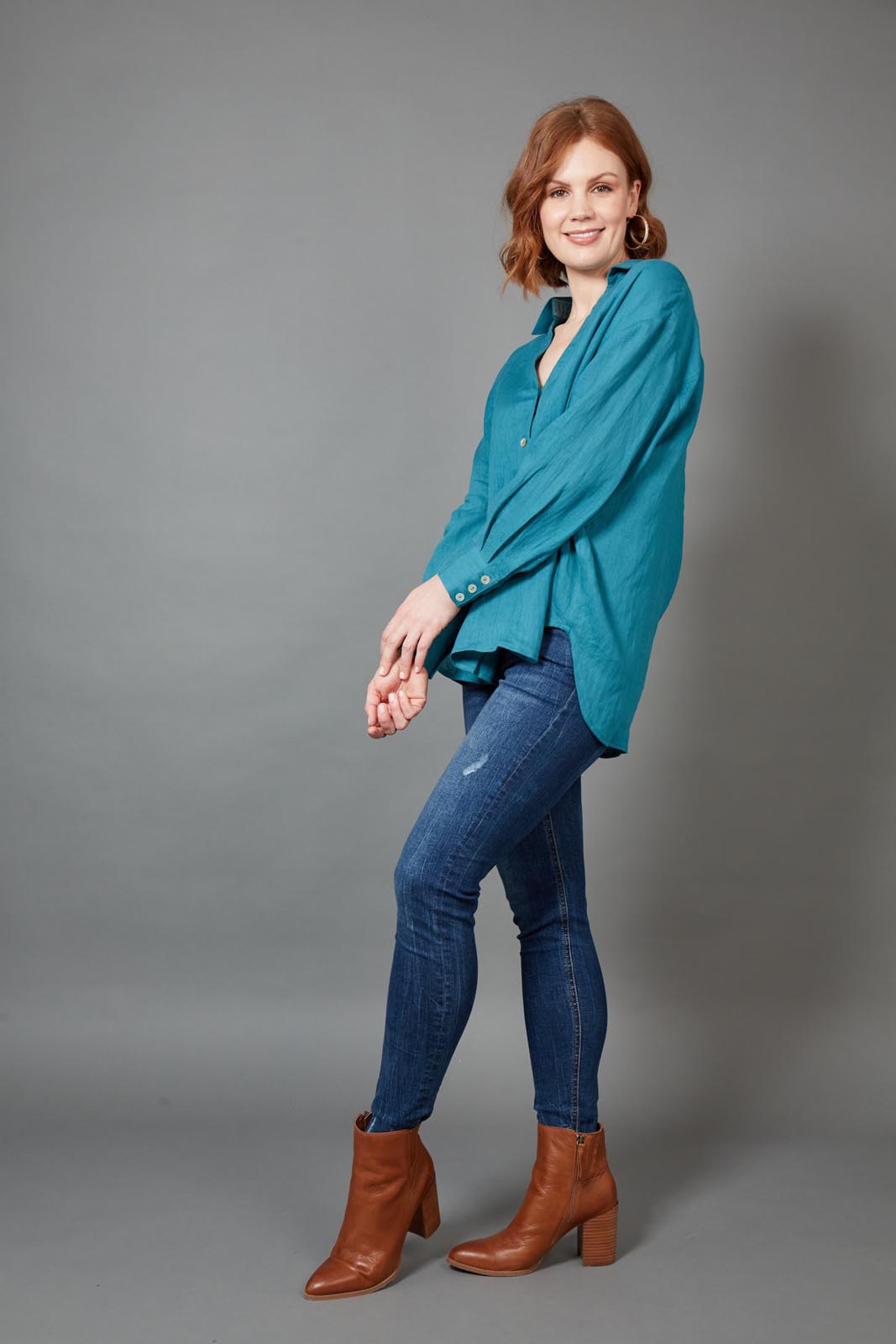 Diaz Tie Shirt - Teal - eb&ive Clothing - Shirt L/S Linen