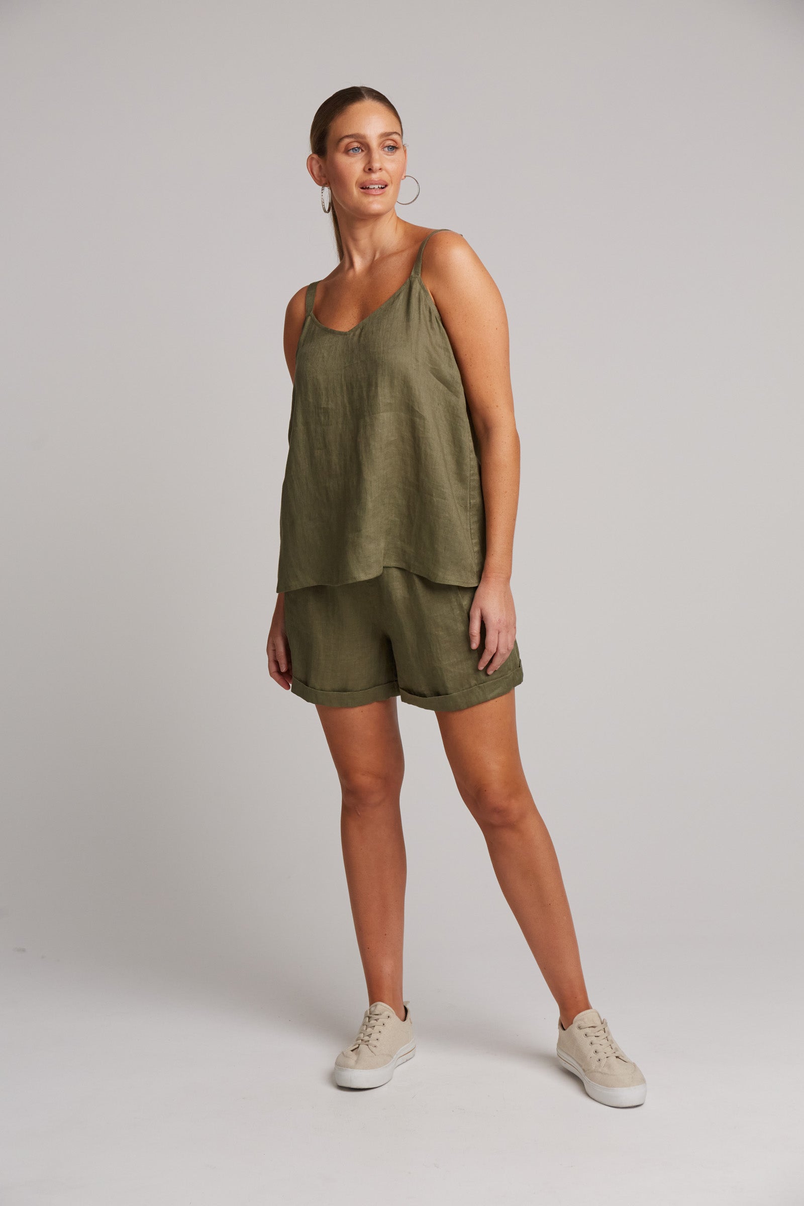 Studio Tank - Khaki - eb&ive Clothing - Top Strappy Linen