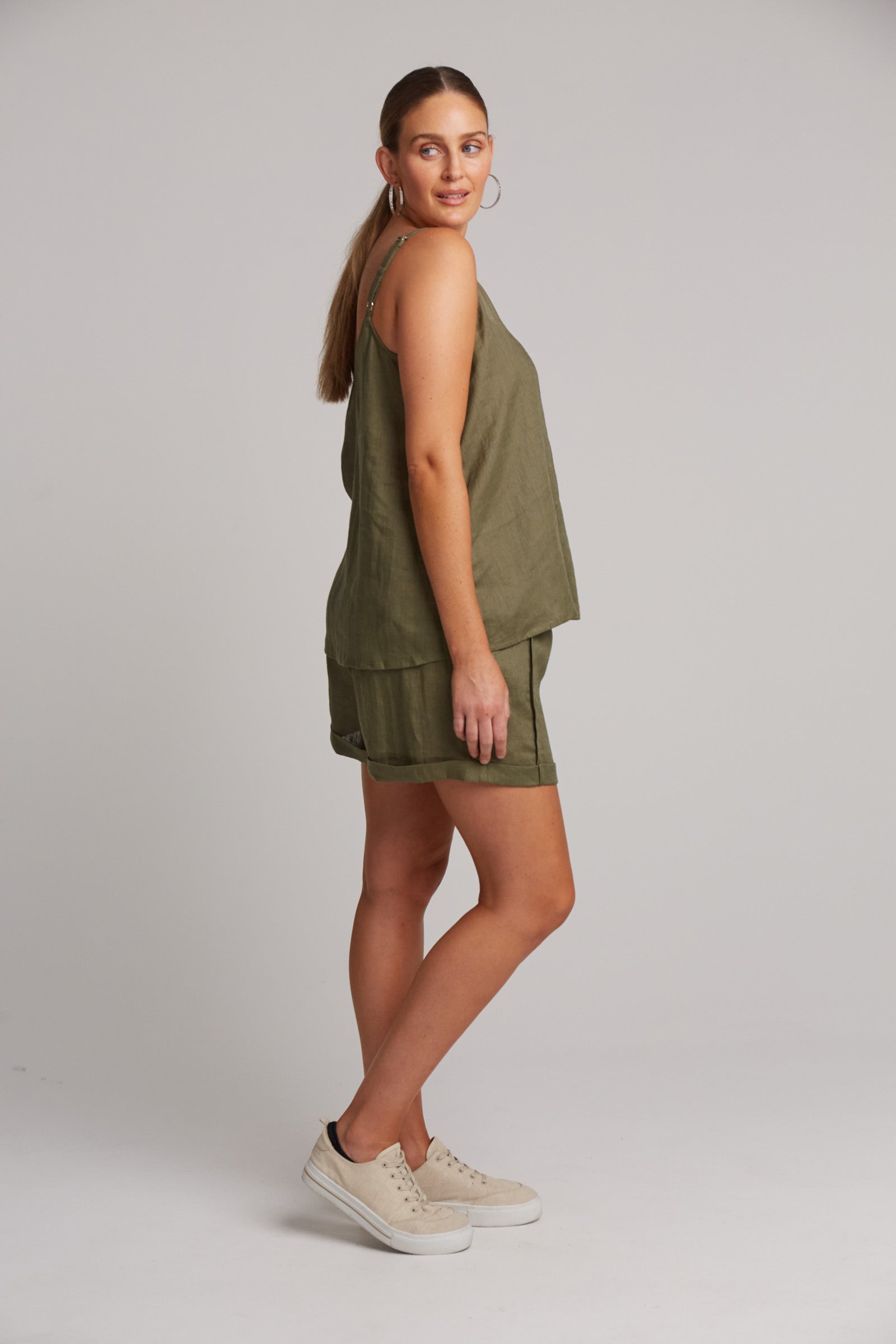 Studio Tank - Khaki - eb&ive Clothing - Top Strappy Linen