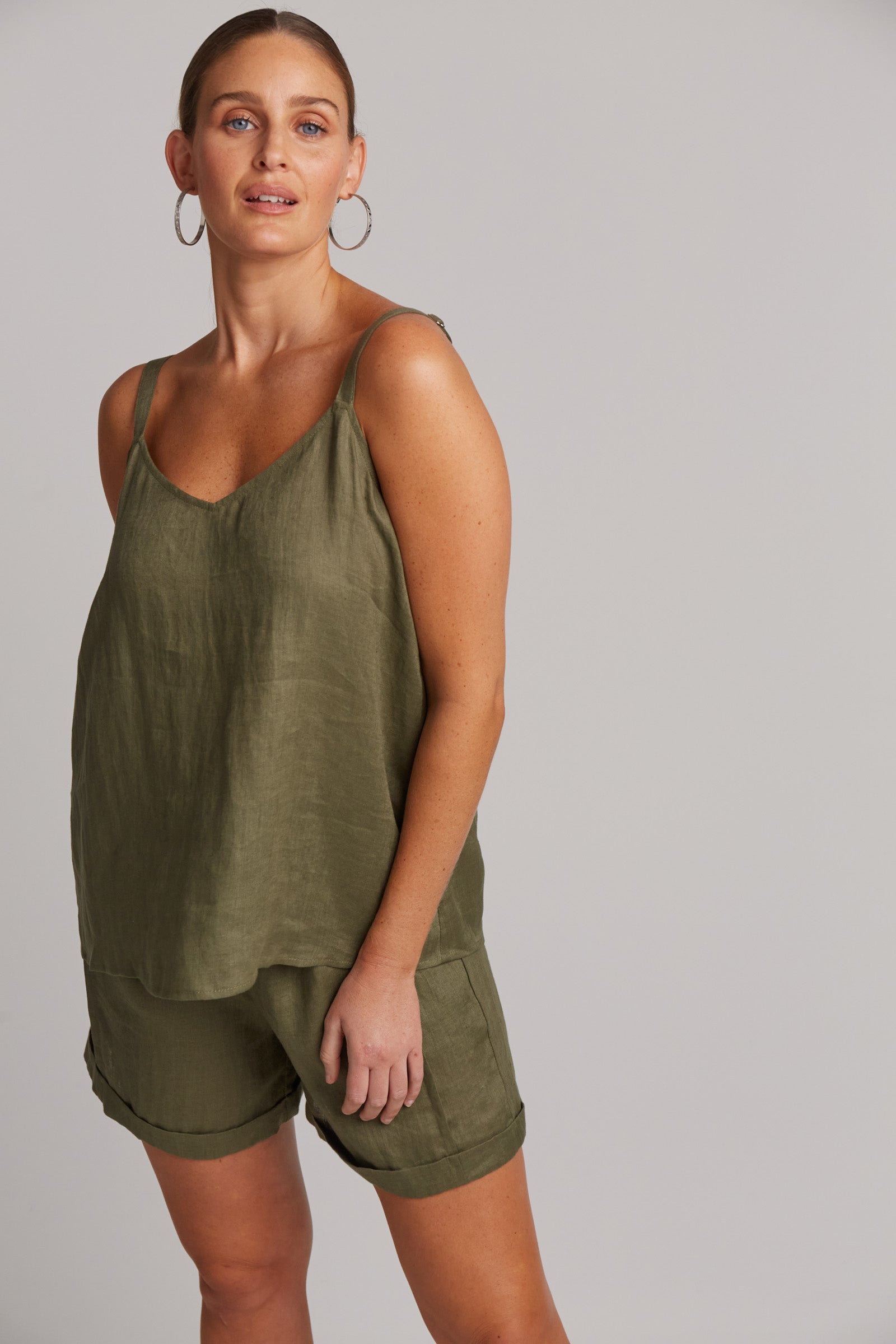 Studio Tank - Khaki - eb&ive Clothing - Top Strappy Linen