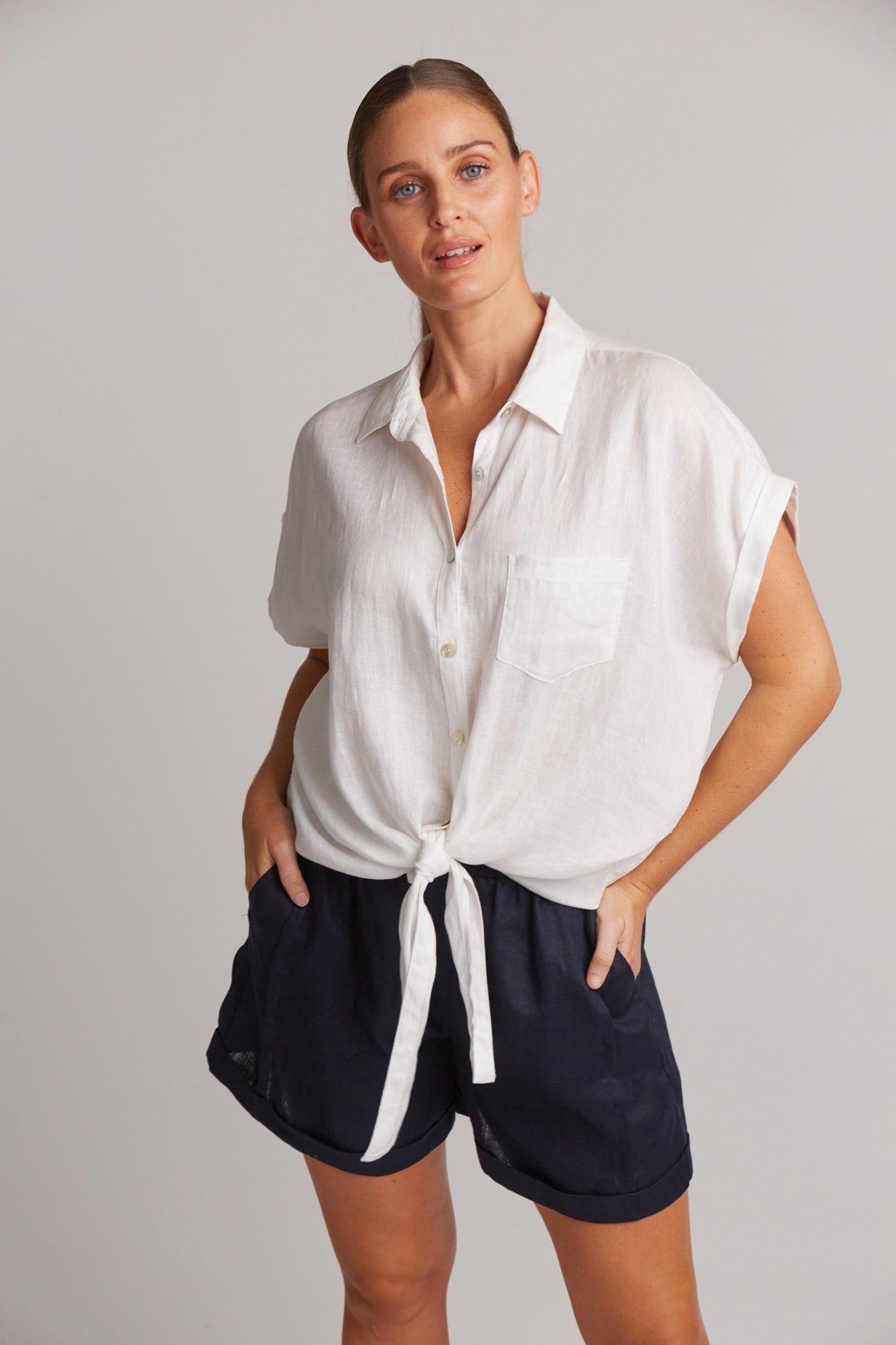 Studio Tie Shirt - Salt - eb&ive Clothing - Shirt S/S Linen One Size