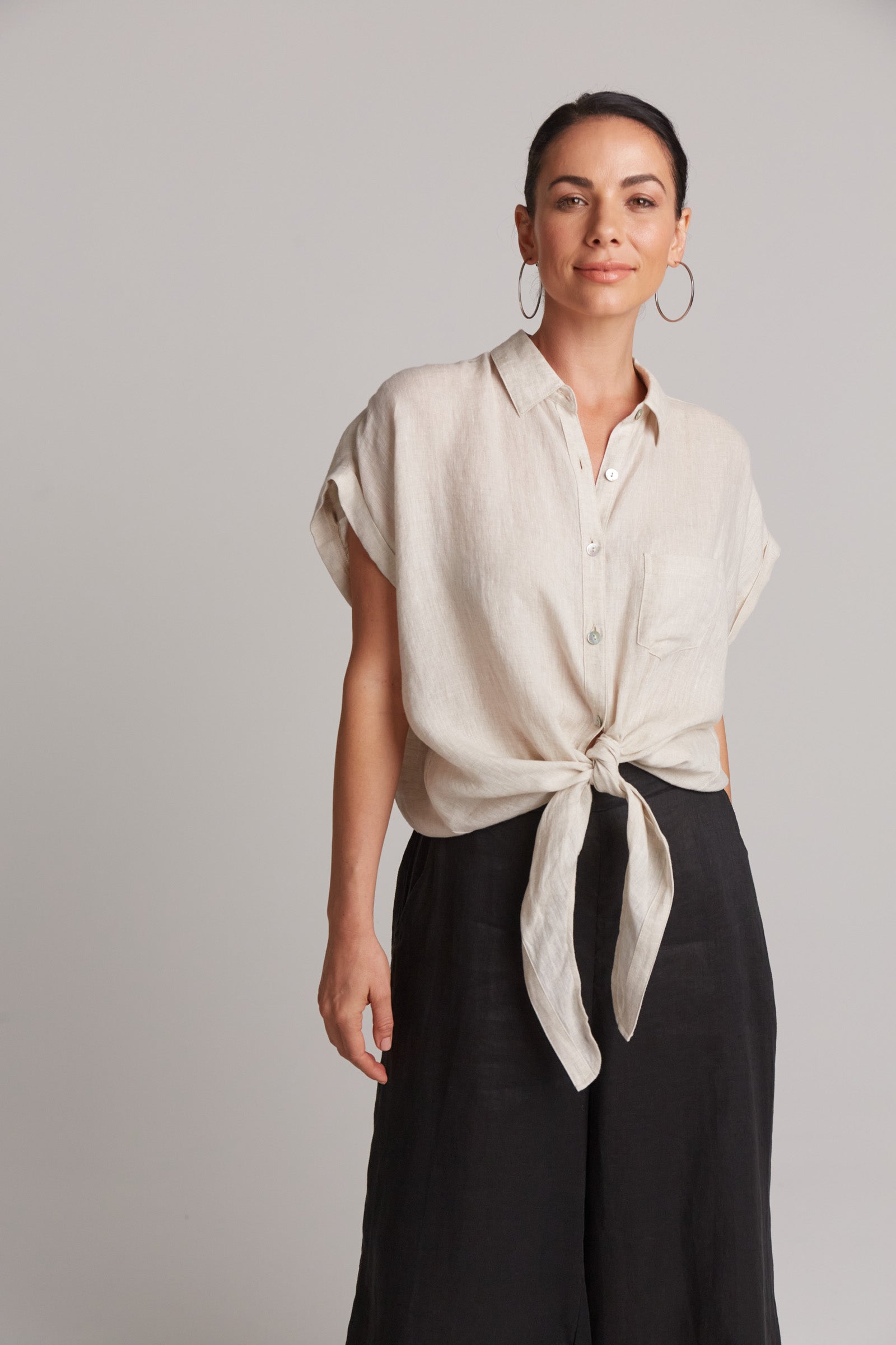 Studio Tie Shirt - Tusk - eb&ive Clothing - Shirt S/S Linen One Size