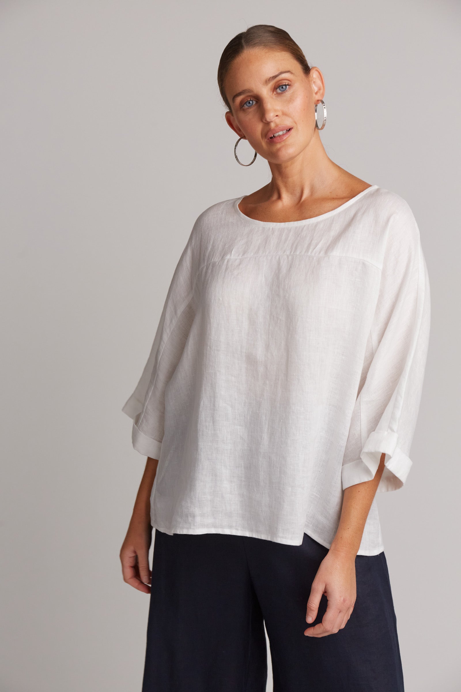 Studio Relaxed Top - Salt - eb&ive Clothing - Top 3/4 Sleeve Linen
