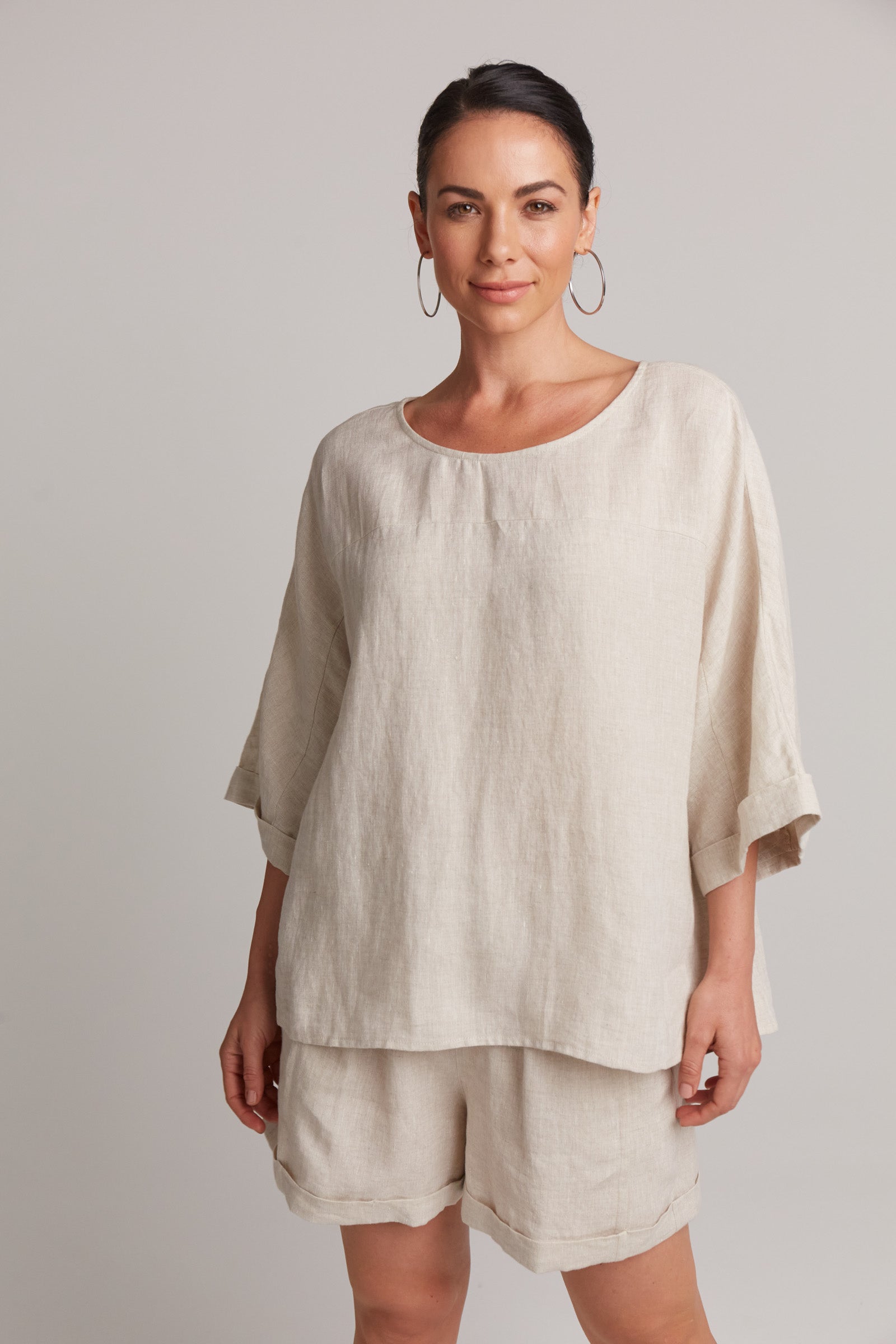 Studio Relaxed Top - Tusk - eb&ive Clothing - Top 3/4 Sleeve Linen