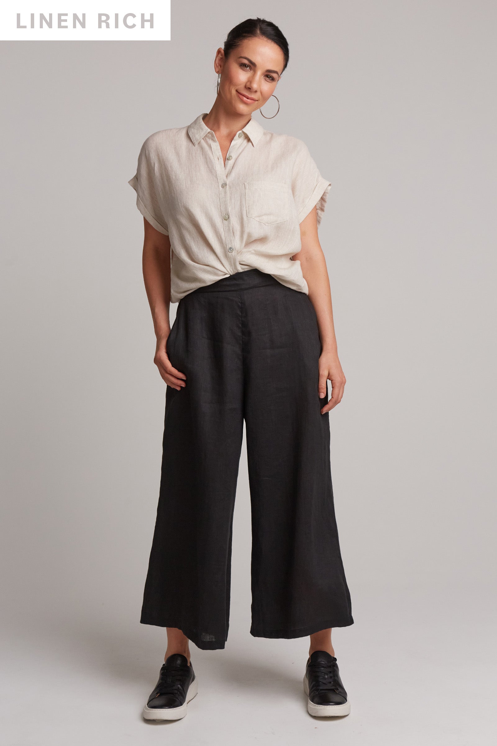 Studio Crop Pant - Ebony - eb&ive Clothing - Pant Relaxed Crop Linen