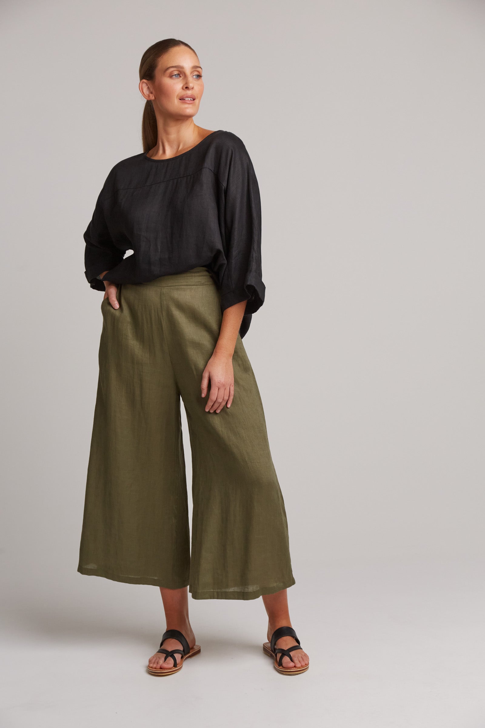 Studio Crop Pant - Khaki - eb&ive Clothing - Pant Relaxed Crop Linen