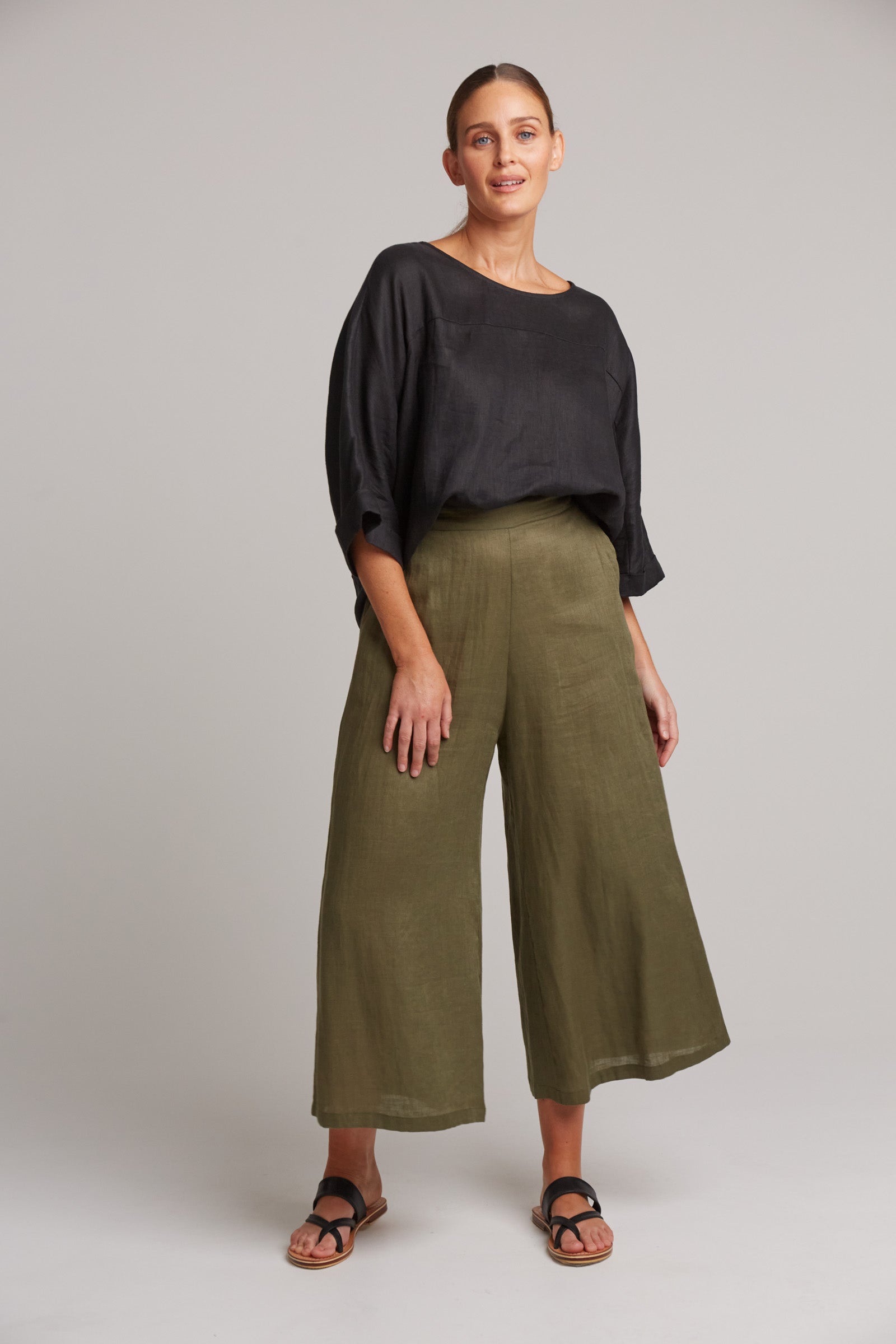 Studio Crop Pant - Khaki - eb&ive Clothing - Pant Relaxed Crop Linen