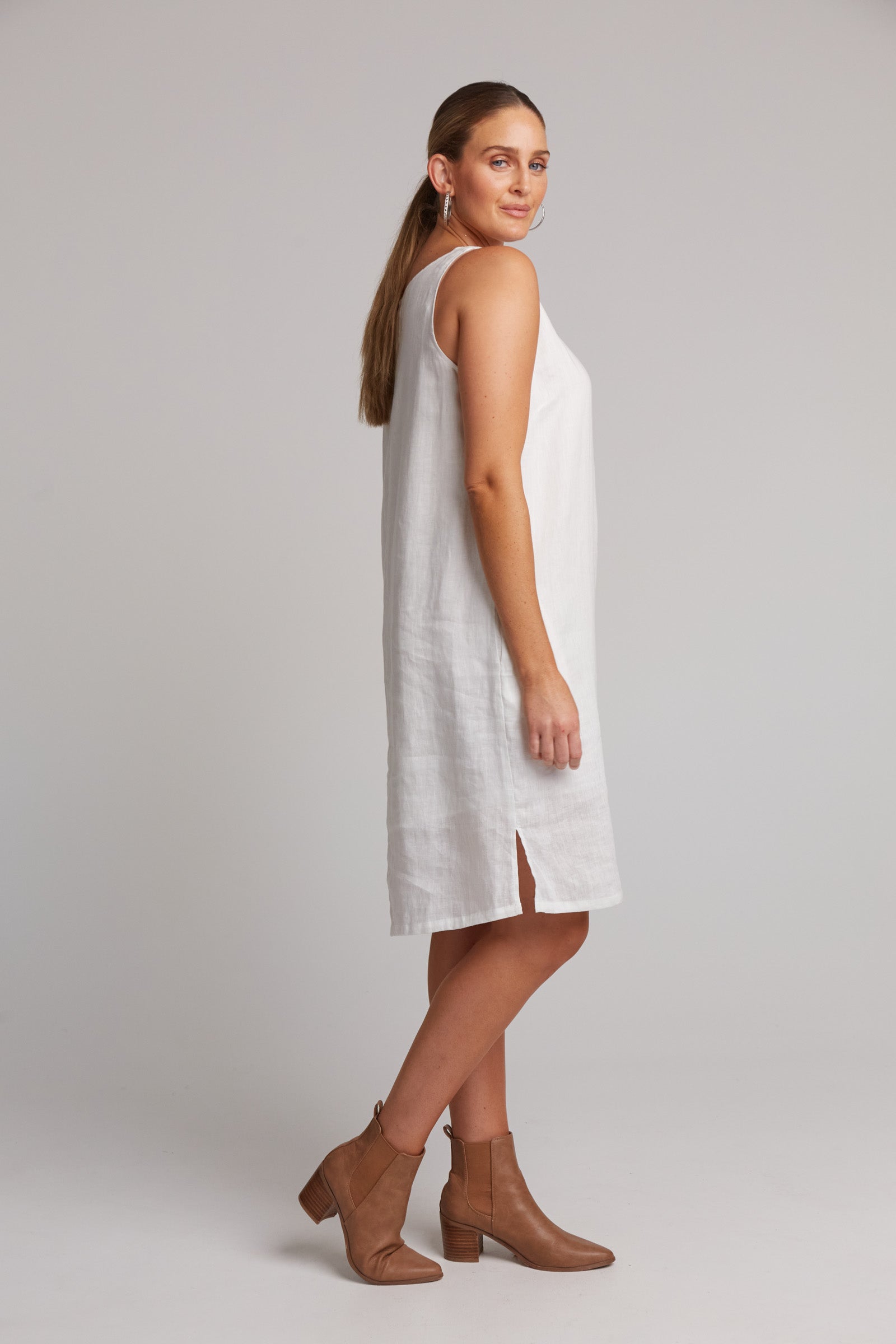 Studio Midi Dress - Salt - eb&ive Clothing - Dress Mid Linen